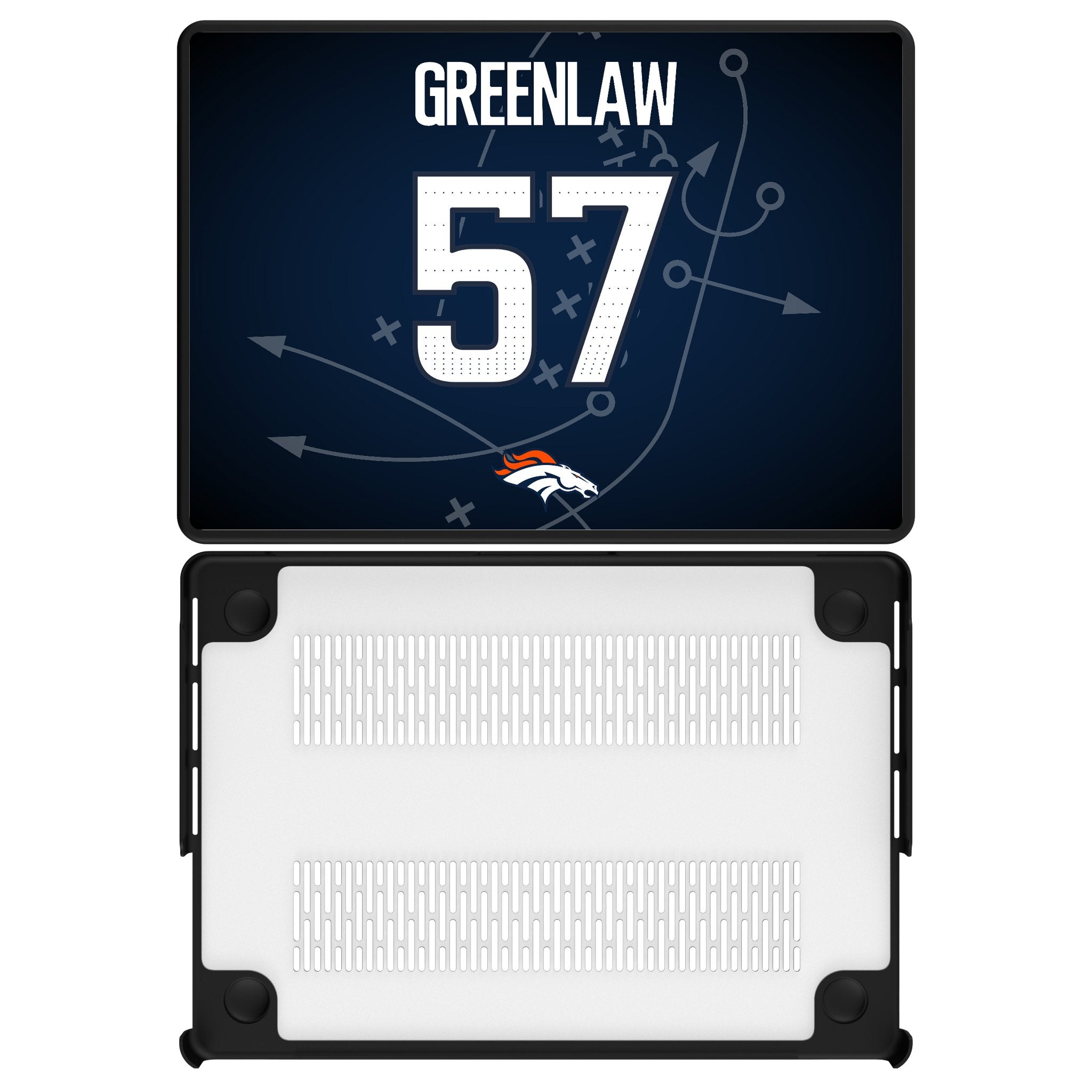 Dre Greenlaw Denver Broncos 57 Game Tactic Laptop Case for Apple MacBook - Sports Gifts, Sports Memorabilia, Sports Collectibles, Fan Shop