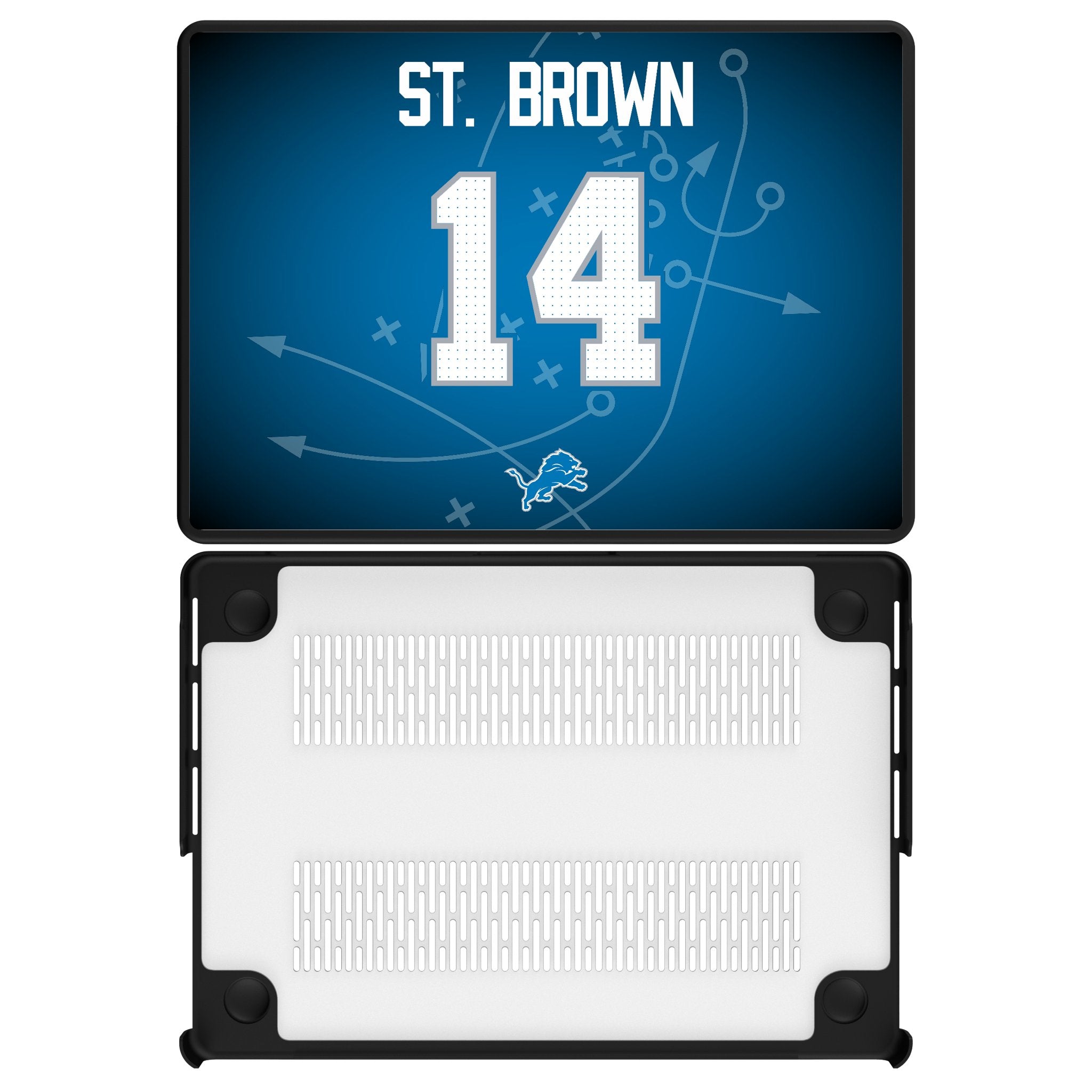 Amon-Ra St. Brown Detroit Lions 14 Game Tactic Laptop Case for Apple MacBook - Sports Gifts, Sports Memorabilia, Sports Collectibles, Fan Shop