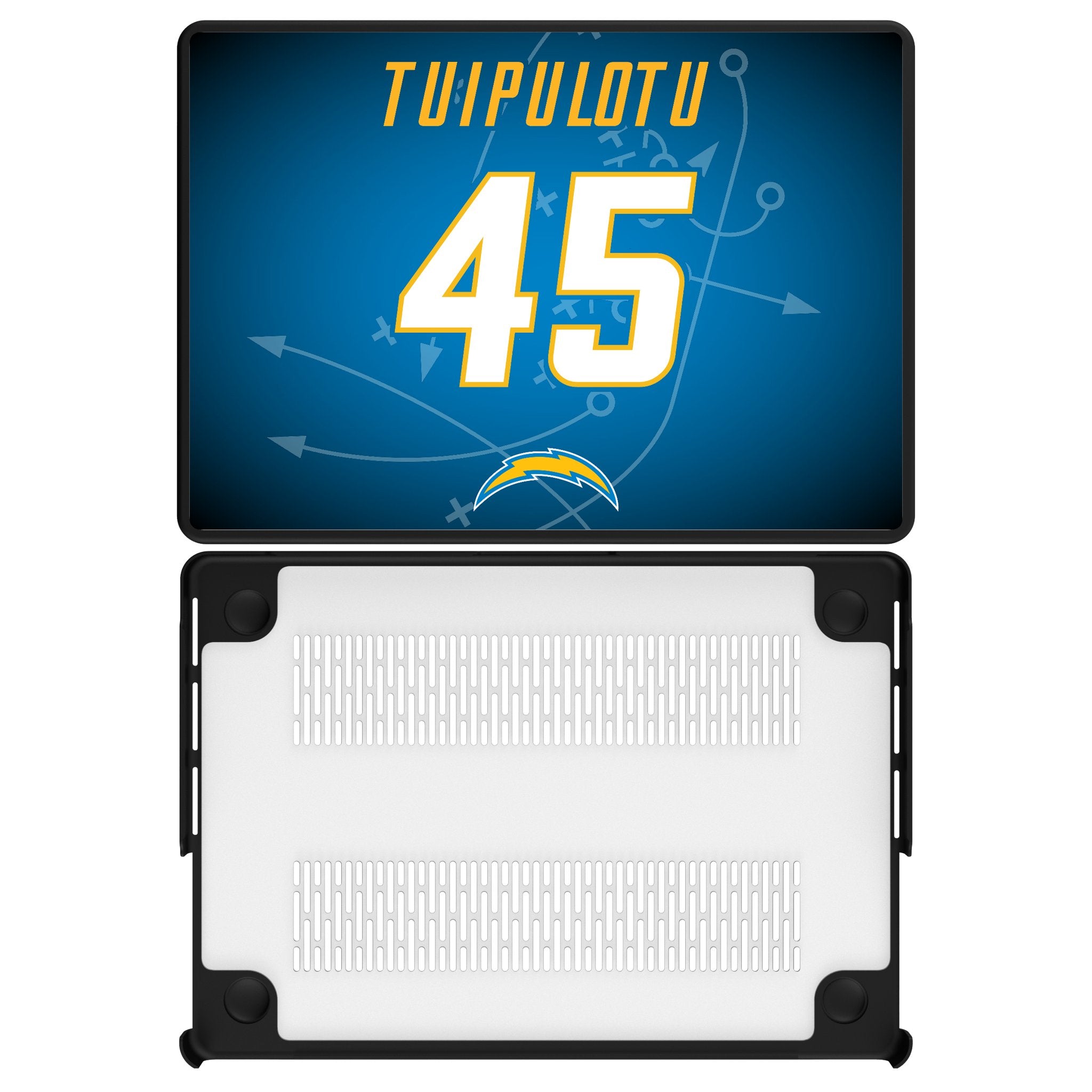 Tuli Tuipulotu Los Angeles Chargers 45 Game Tactic Laptop Case for Apple MacBook - Sports Gifts, Sports Memorabilia, Sports Collectibles, Fan Shop