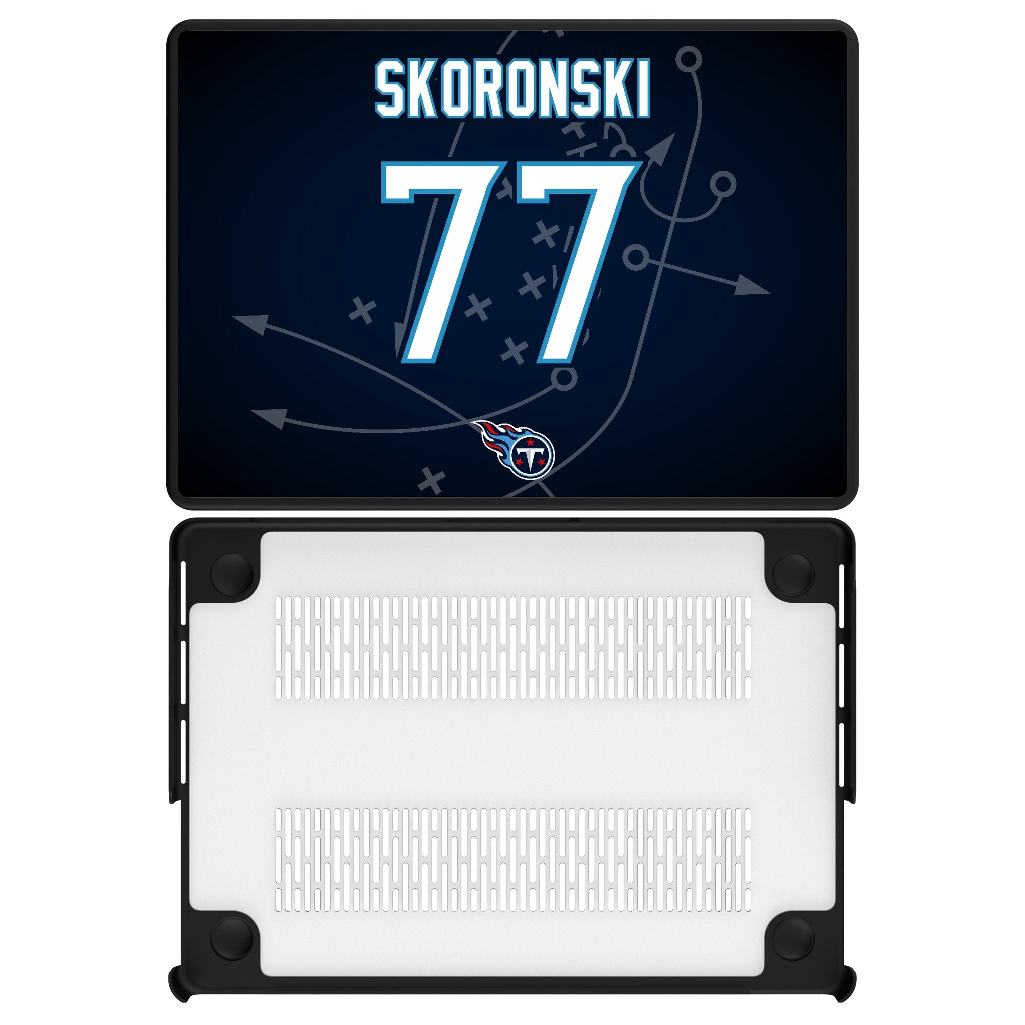 Peter Skoronski Tennessee Titans 77 Game Tactic Laptop Case for Apple MacBook - Sports Gifts, Sports Memorabilia, Sports Collectibles, Fan Shop