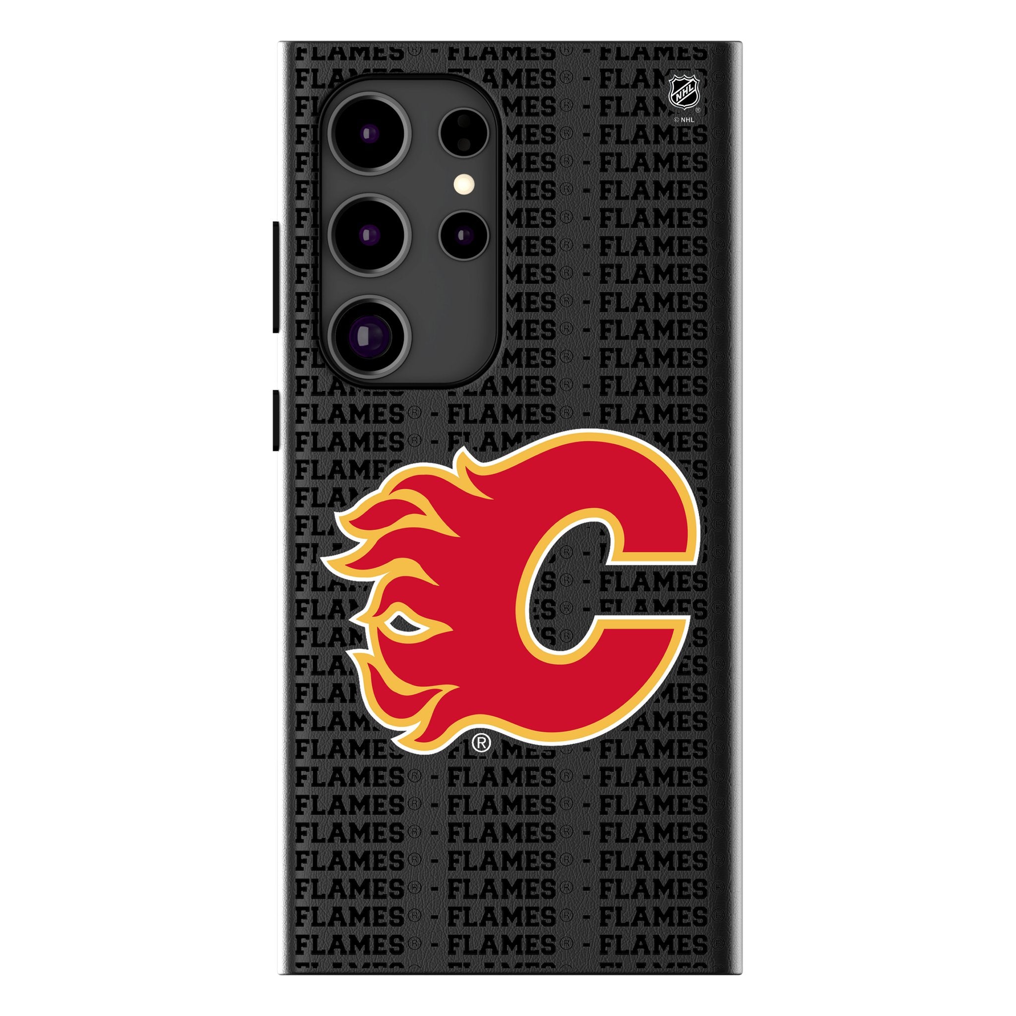 Calgary Flames Text Backdrop MagSafe Compatible Phone Case for Samsung Galaxy - Sports Gifts, Sports Memorabilia, Sports Collectibles, Fan Shop