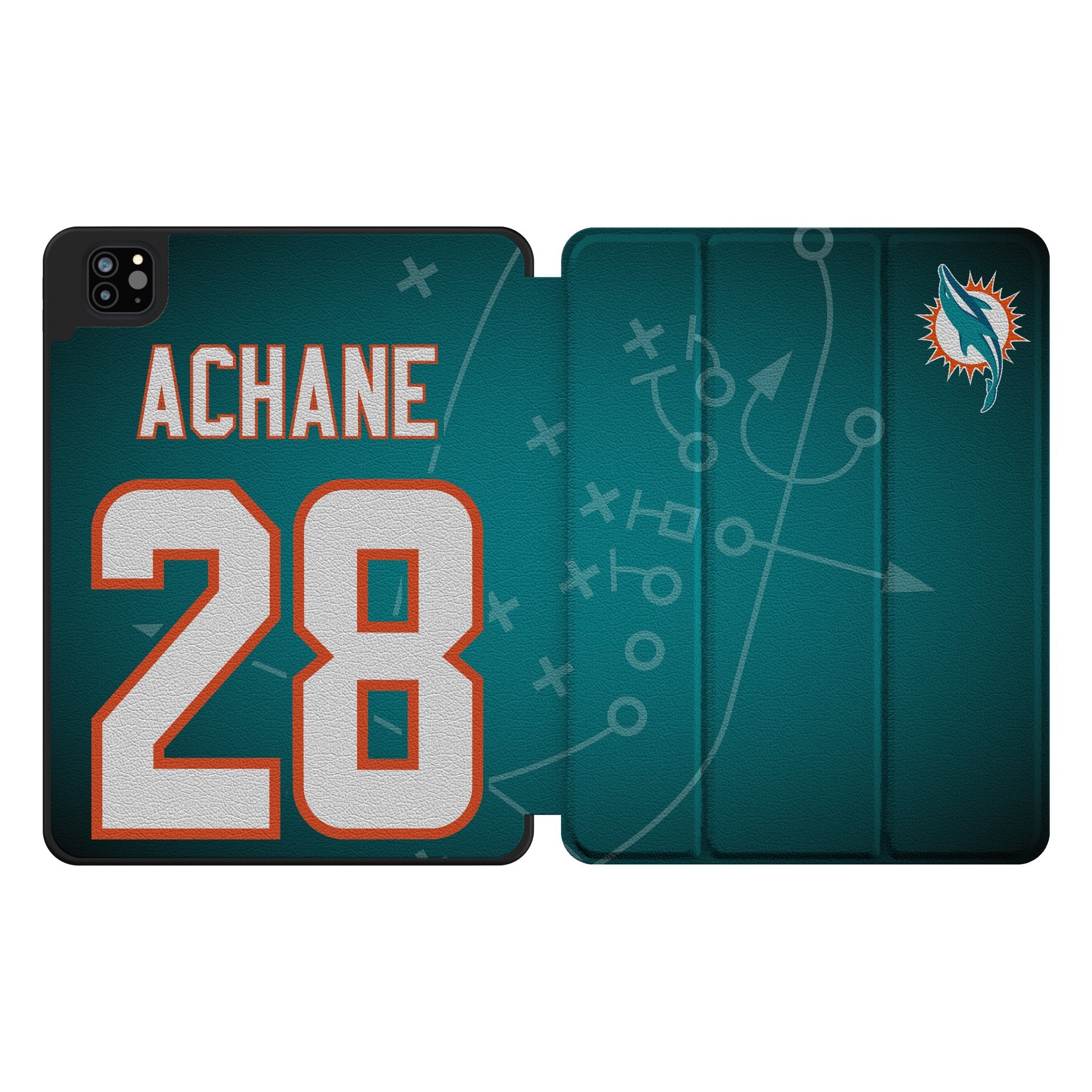 De'Von Achane Miami Dolphins 28 Ready Tablet Case for Apple iPad - Sports Gifts, Sports Memorabilia, Sports Collectibles, Fan Shop