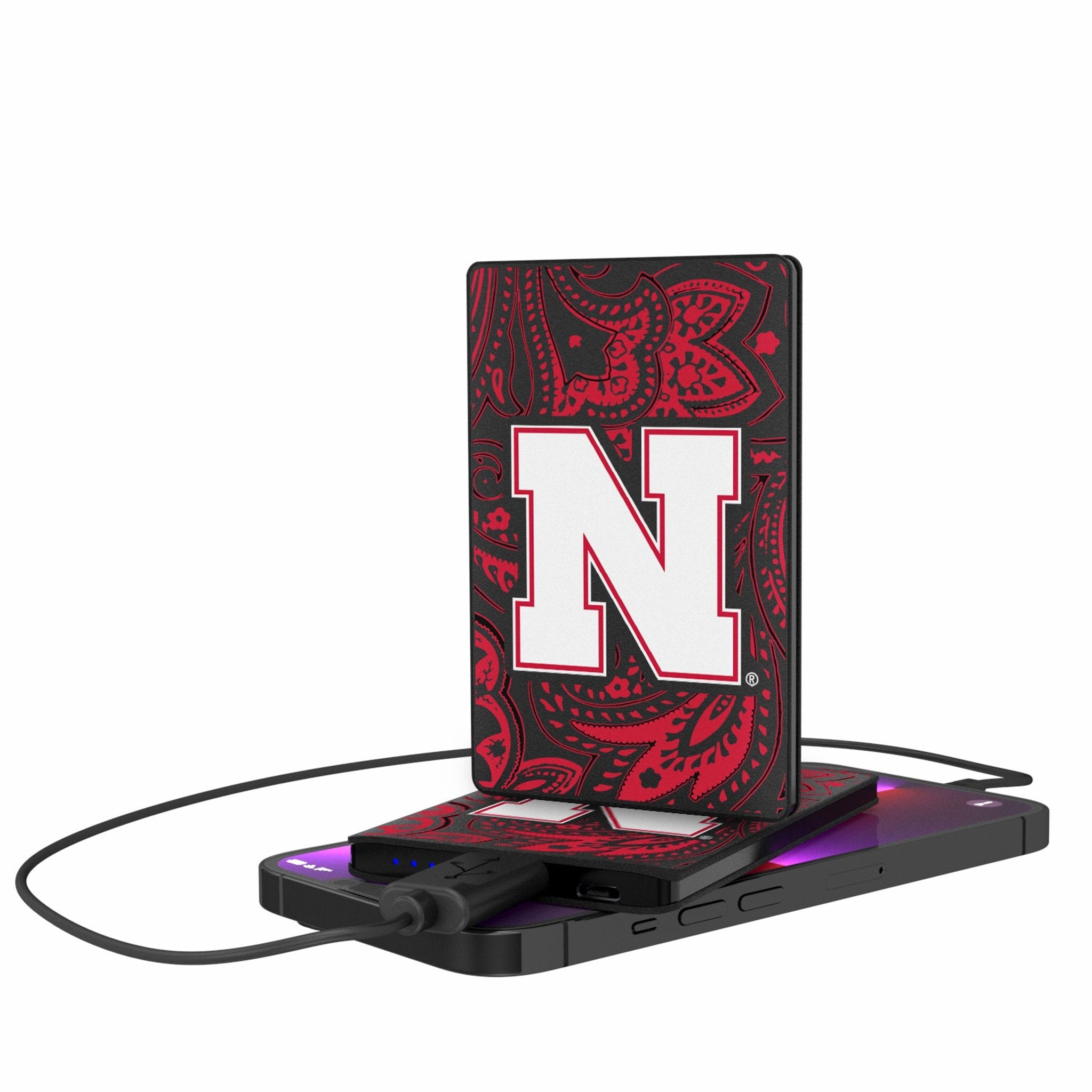 University of Nebraska Huskers Block N Paisley 2500mAh Credit Card Powerbank - Sports Gifts, Sports Memorabilia, Sports Collectibles, Fan Shop