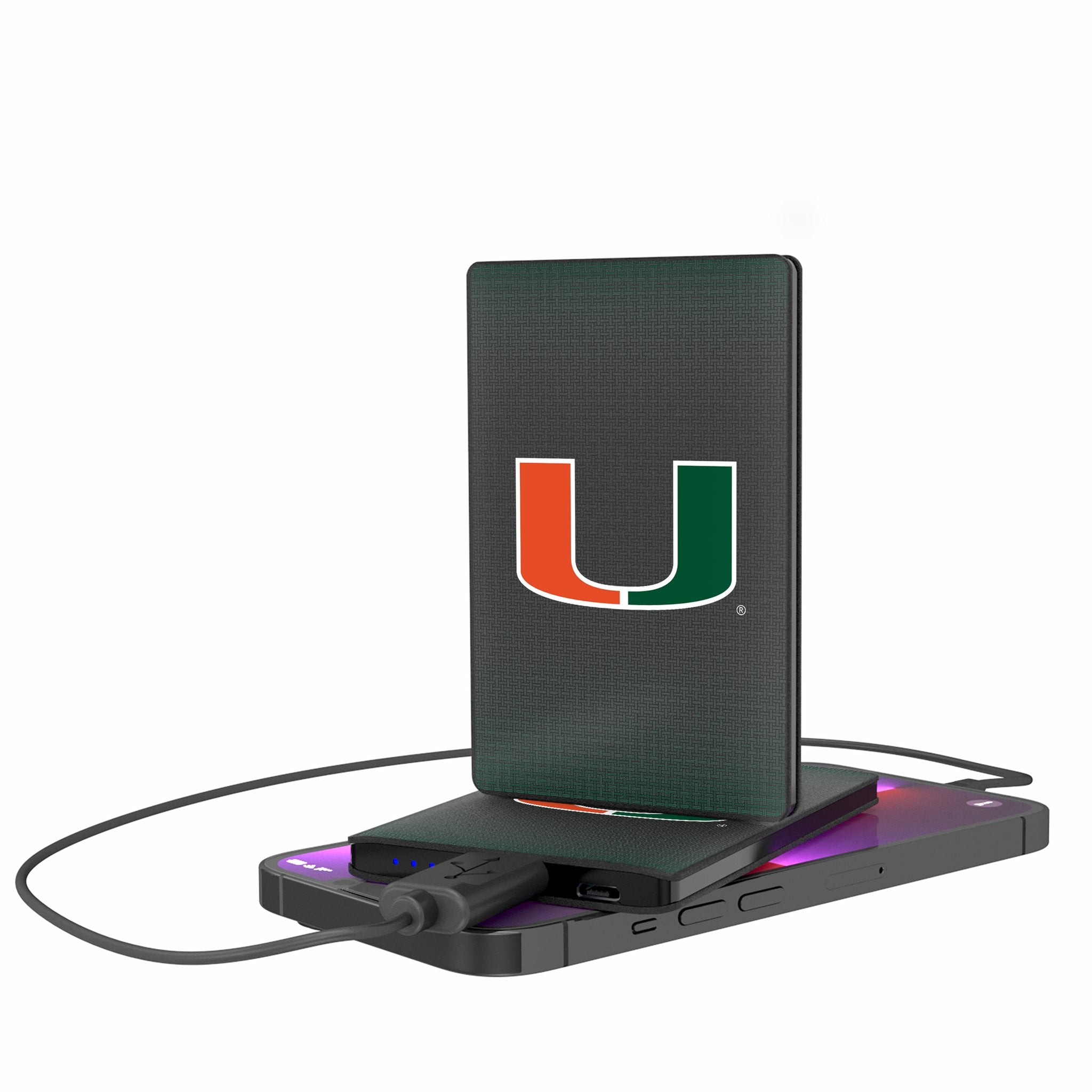 University of Miami Hurricanes Linen 2500mAh Credit Card Powerbank - Sports Gifts, Sports Memorabilia, Sports Collectibles, Fan Shop