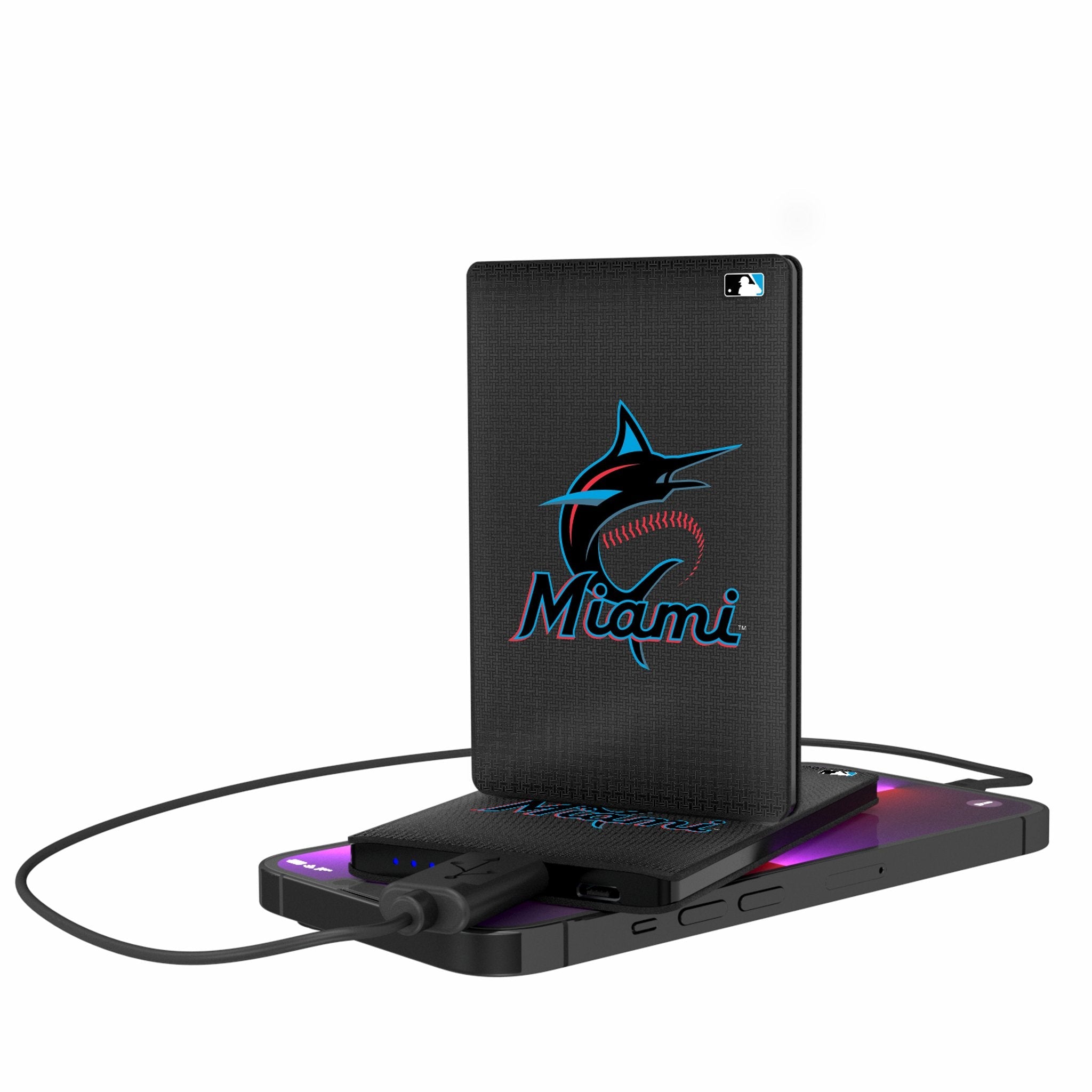 Miami Marlins Linen 2500mAh Credit Card Powerbank - Sports Gifts, Sports Memorabilia, Sports Collectibles, Fan Shop