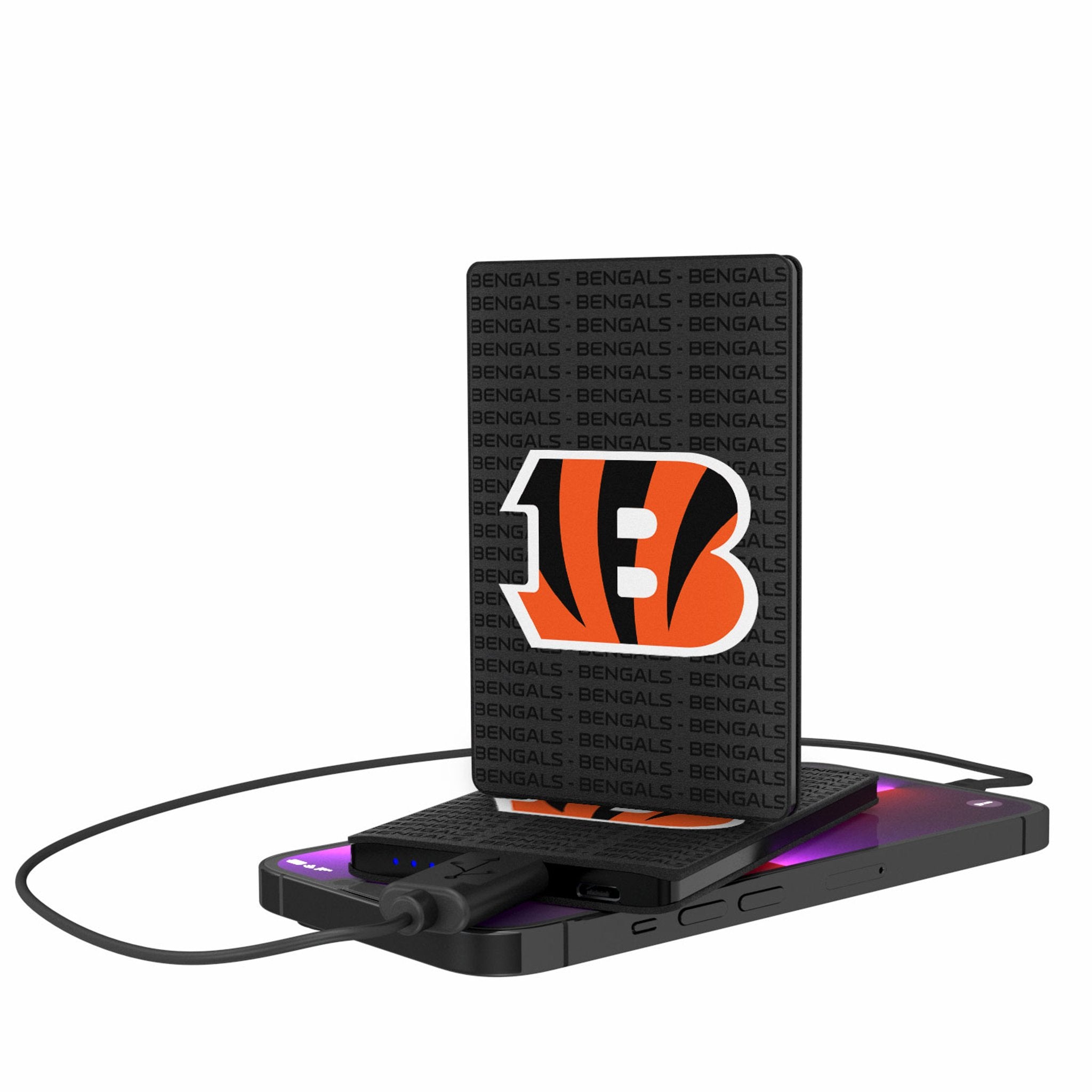 Cincinnati Bengals Text Backdrop 2500mAh Credit Card Powerbank - Sports Gifts, Sports Memorabilia, Sports Collectibles, Fan Shop