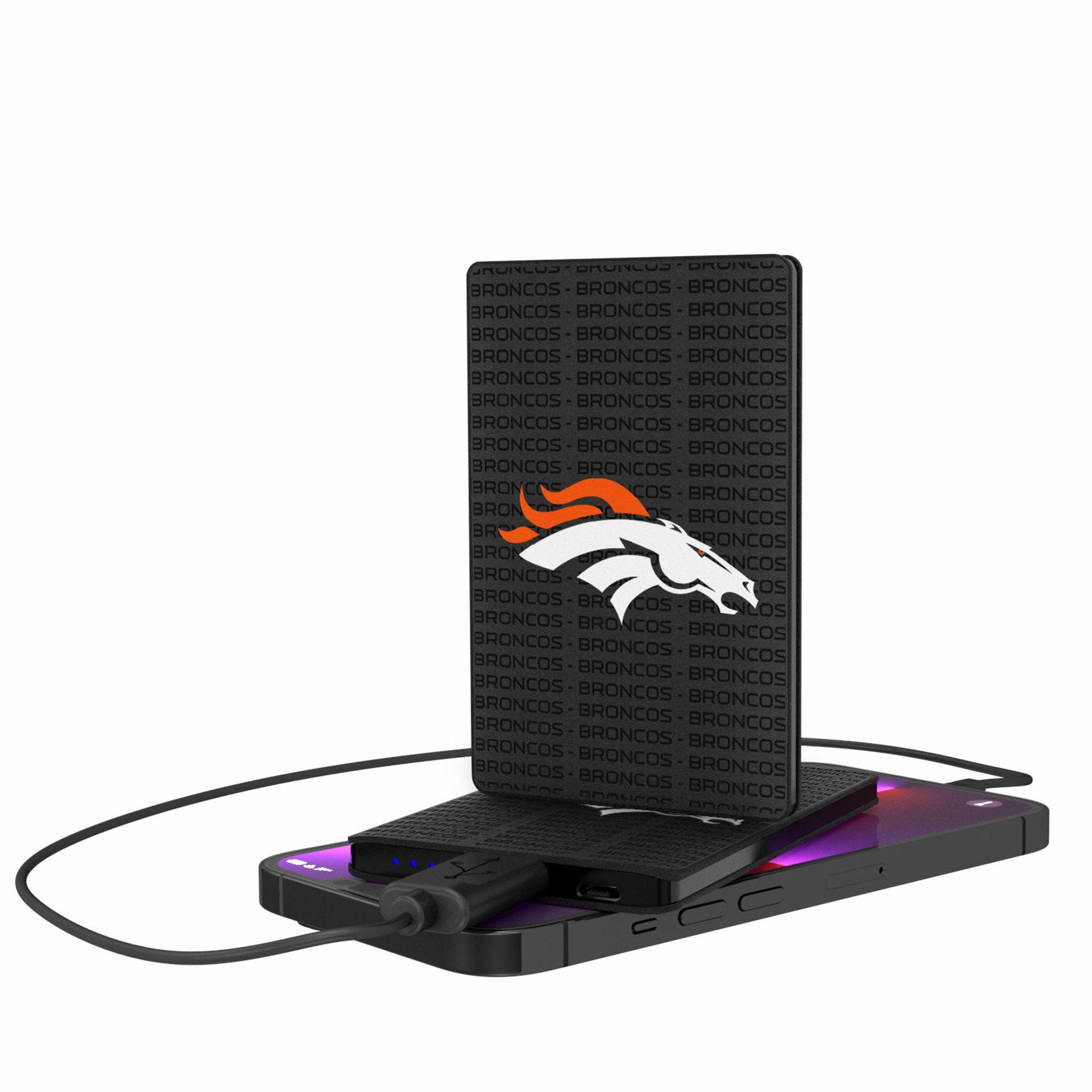 Denver Broncos Text Backdrop 2500mAh Credit Card Powerbank - Sports Gifts, Sports Memorabilia, Sports Collectibles, Fan Shop