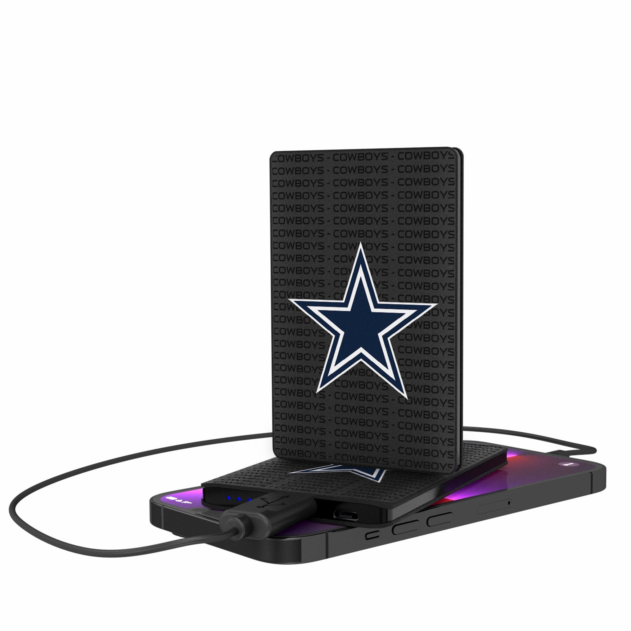 Dallas Cowboys Text Backdrop 2500mAh Credit Card Powerbank - Sports Gifts, Sports Memorabilia, Sports Collectibles, Fan Shop