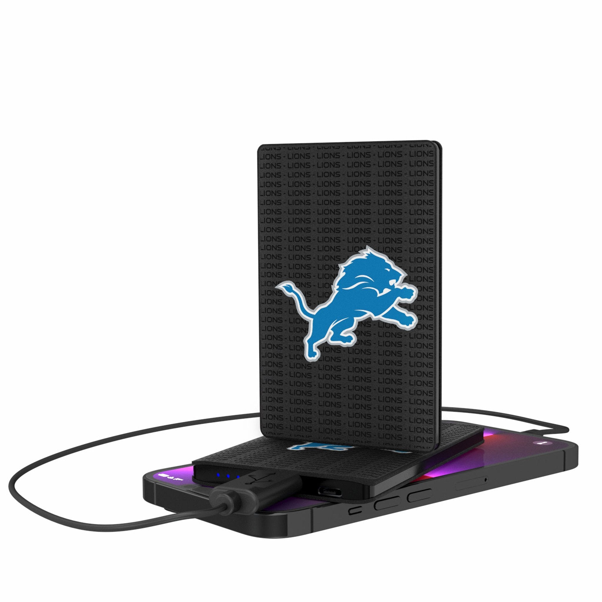 Detroit Lions Text Backdrop 2500mAh Credit Card Powerbank - Sports Gifts, Sports Memorabilia, Sports Collectibles, Fan Shop