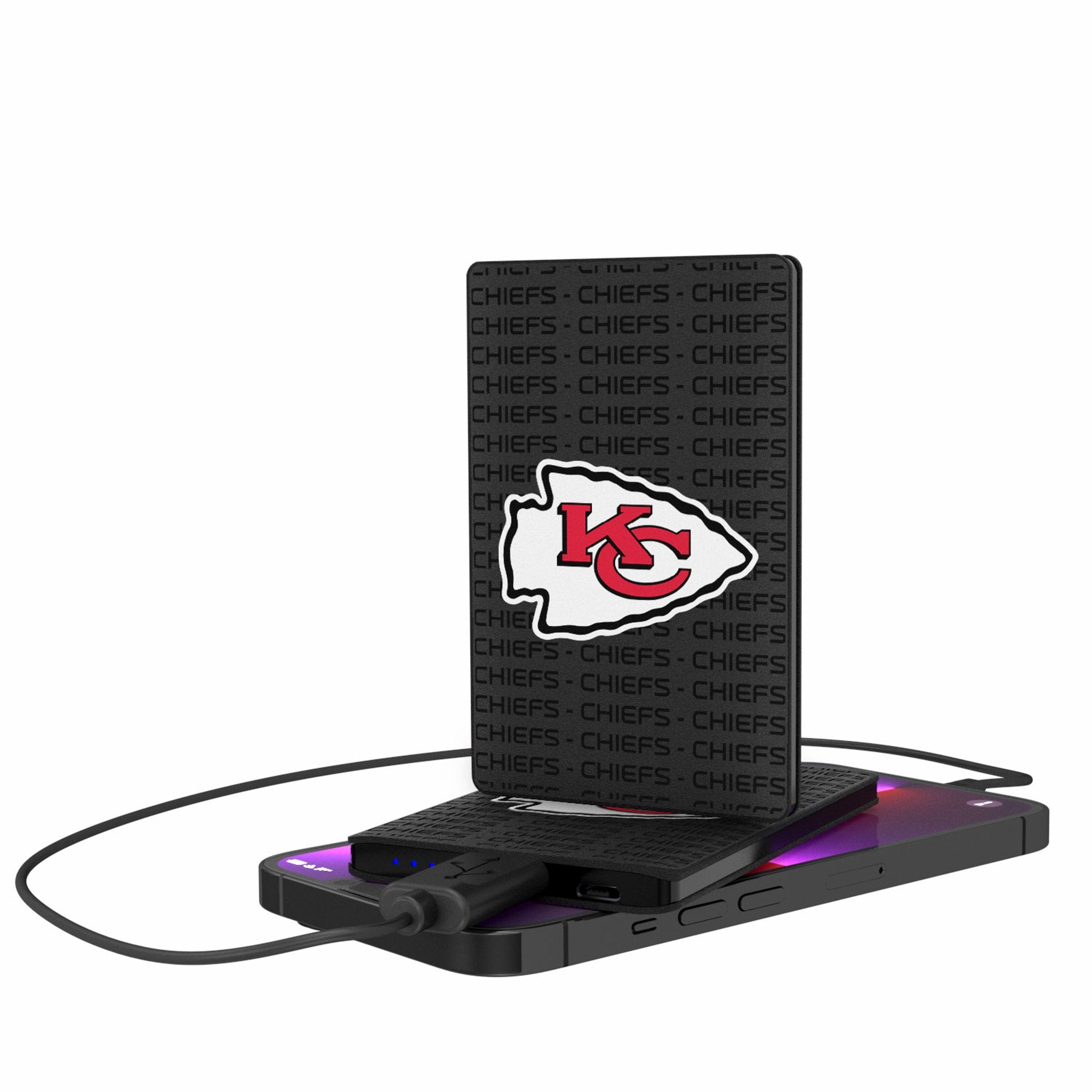 Kansas City Chiefs Text Backdrop 2500mAh Credit Card Powerbank - Sports Gifts, Sports Memorabilia, Sports Collectibles, Fan Shop