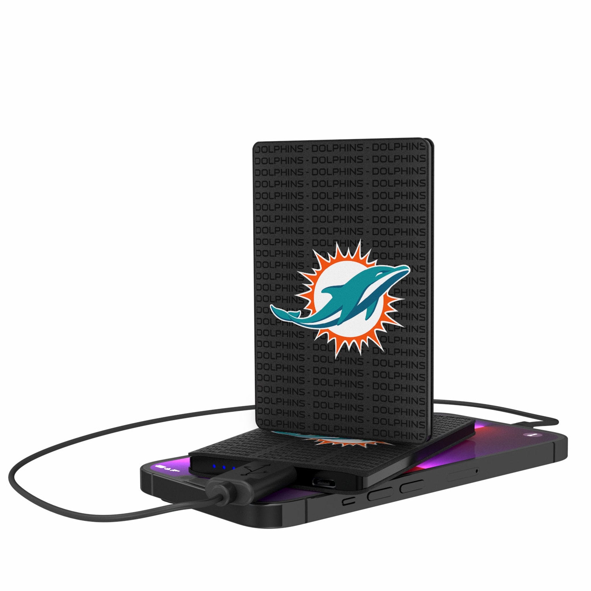 Miami Dolphins Text Backdrop 2500mAh Credit Card Powerbank - Sports Gifts, Sports Memorabilia, Sports Collectibles, Fan Shop