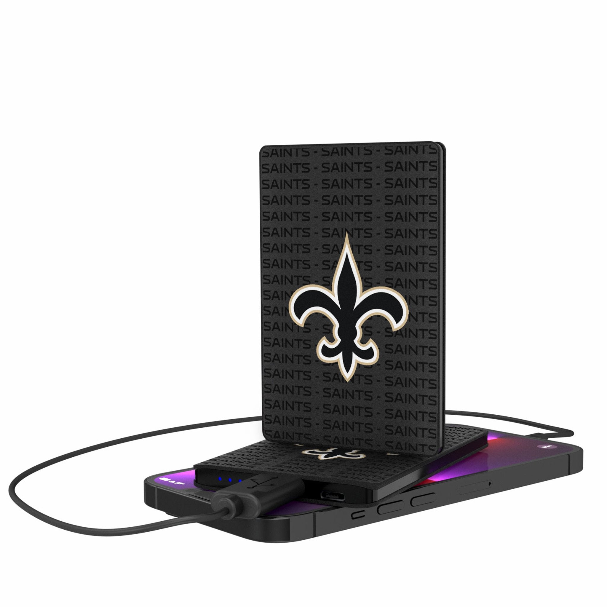 New Orleans Saints Text Backdrop 2500mAh Credit Card Powerbank - Sports Gifts, Sports Memorabilia, Sports Collectibles, Fan Shop