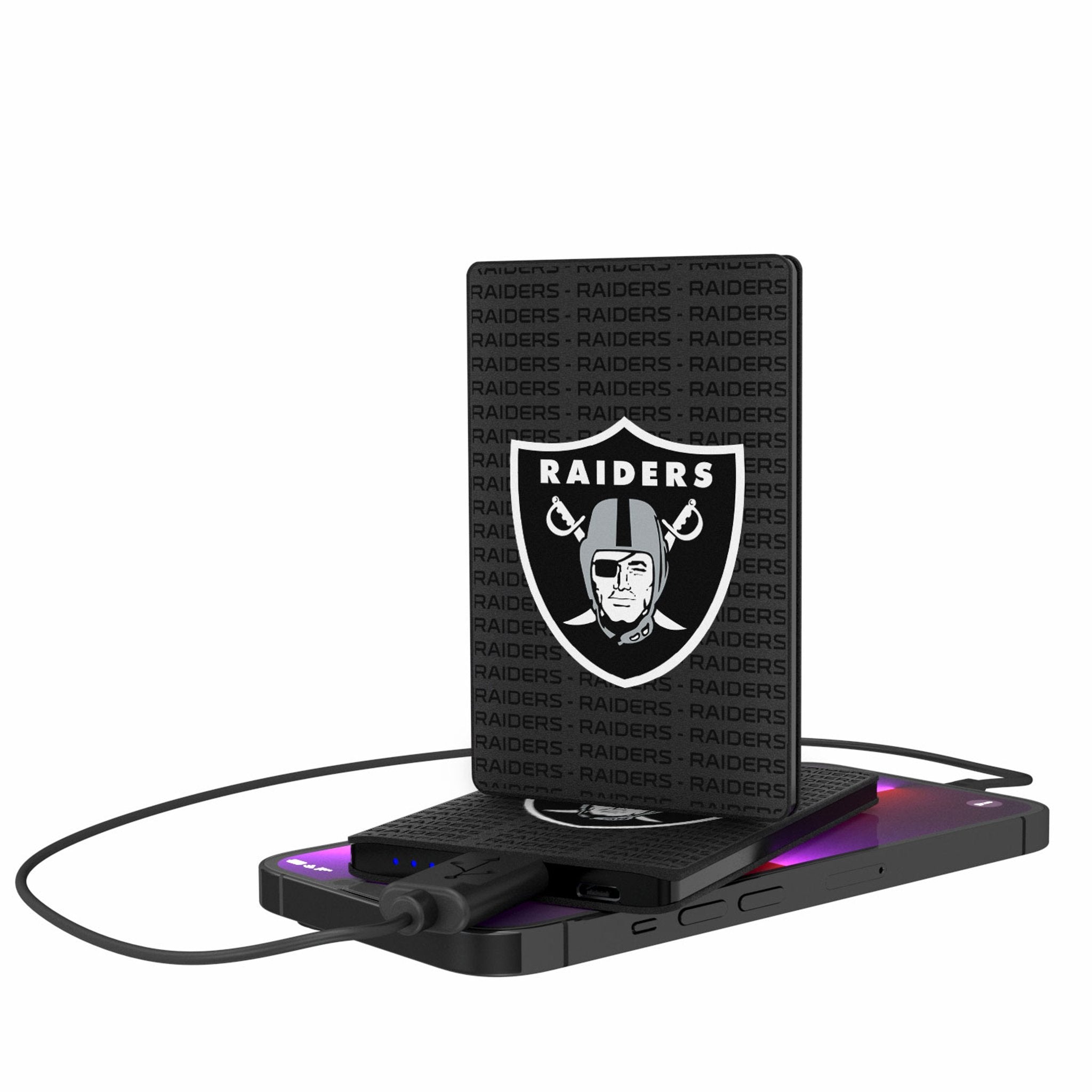 Las Vegas Raiders Text Backdrop 2500mAh Credit Card Powerbank - Sports Gifts, Sports Memorabilia, Sports Collectibles, Fan Shop