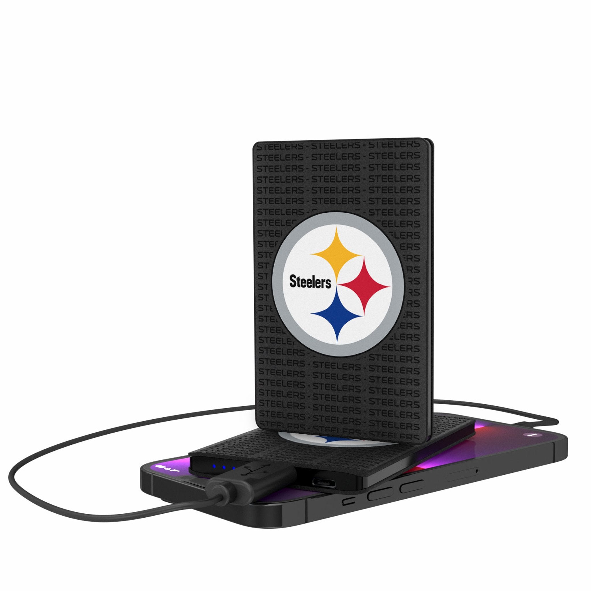 Pittsburgh Steelers Text Backdrop 2500mAh Credit Card Powerbank - Sports Gifts, Sports Memorabilia, Sports Collectibles, Fan Shop