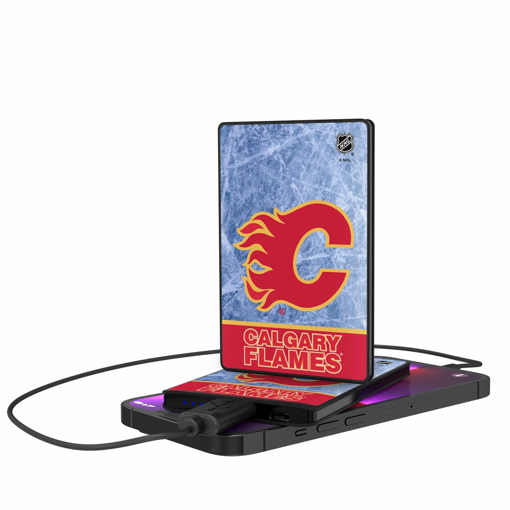 Calgary Flames Ice Wordmark 2500mAh Credit Card Powerbank - Sports Gifts, Sports Memorabilia, Sports Collectibles, Fan Shop