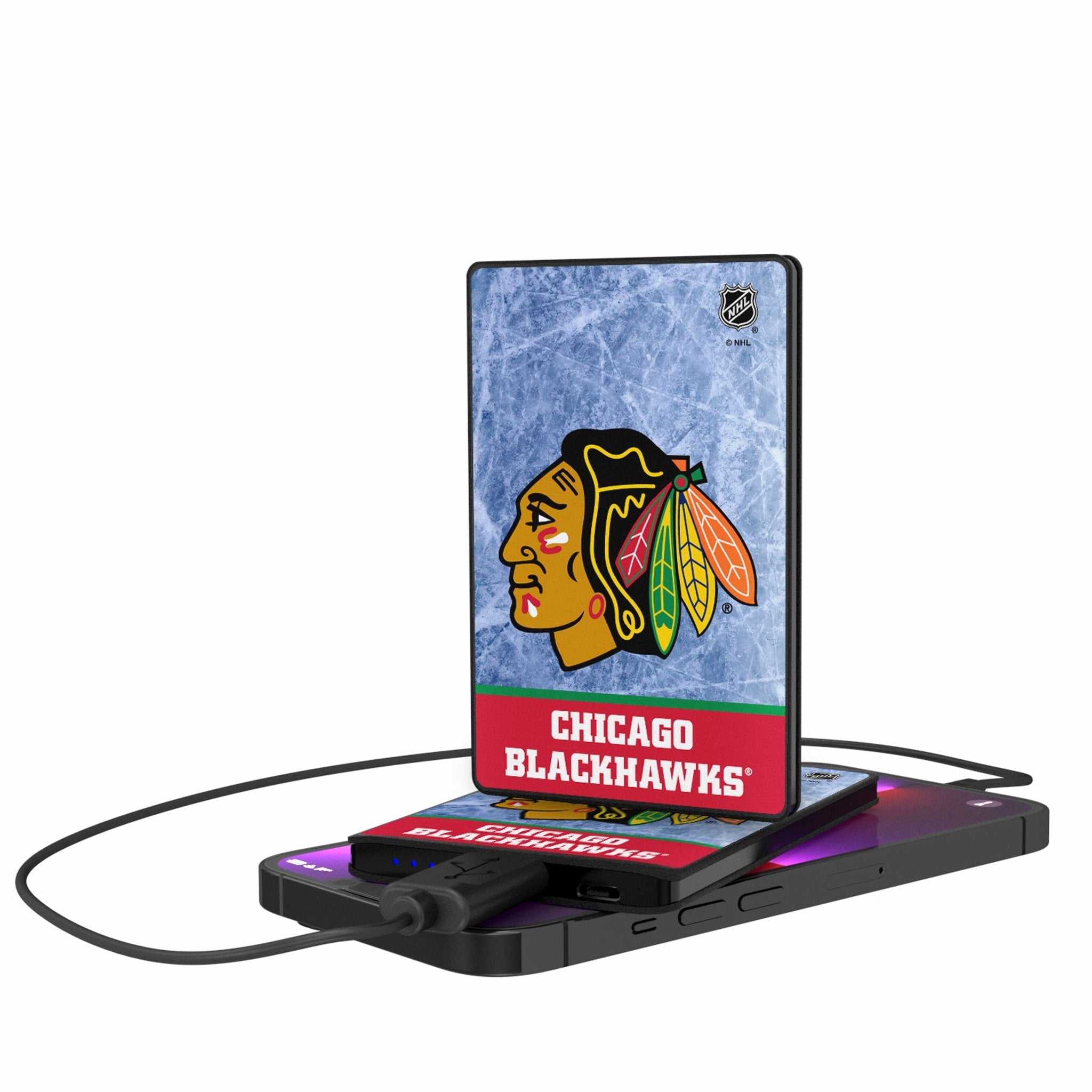 Chicago Blackhawks Ice Wordmark 2500mAh Credit Card Powerbank - Sports Gifts, Sports Memorabilia, Sports Collectibles, Fan Shop