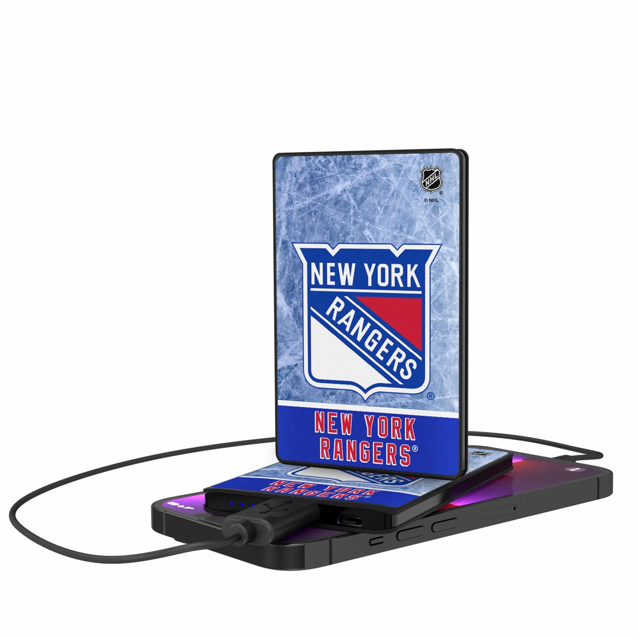 New York Rangers Ice Wordmark 2500mAh Credit Card Powerbank - Sports Gifts, Sports Memorabilia, Sports Collectibles, Fan Shop