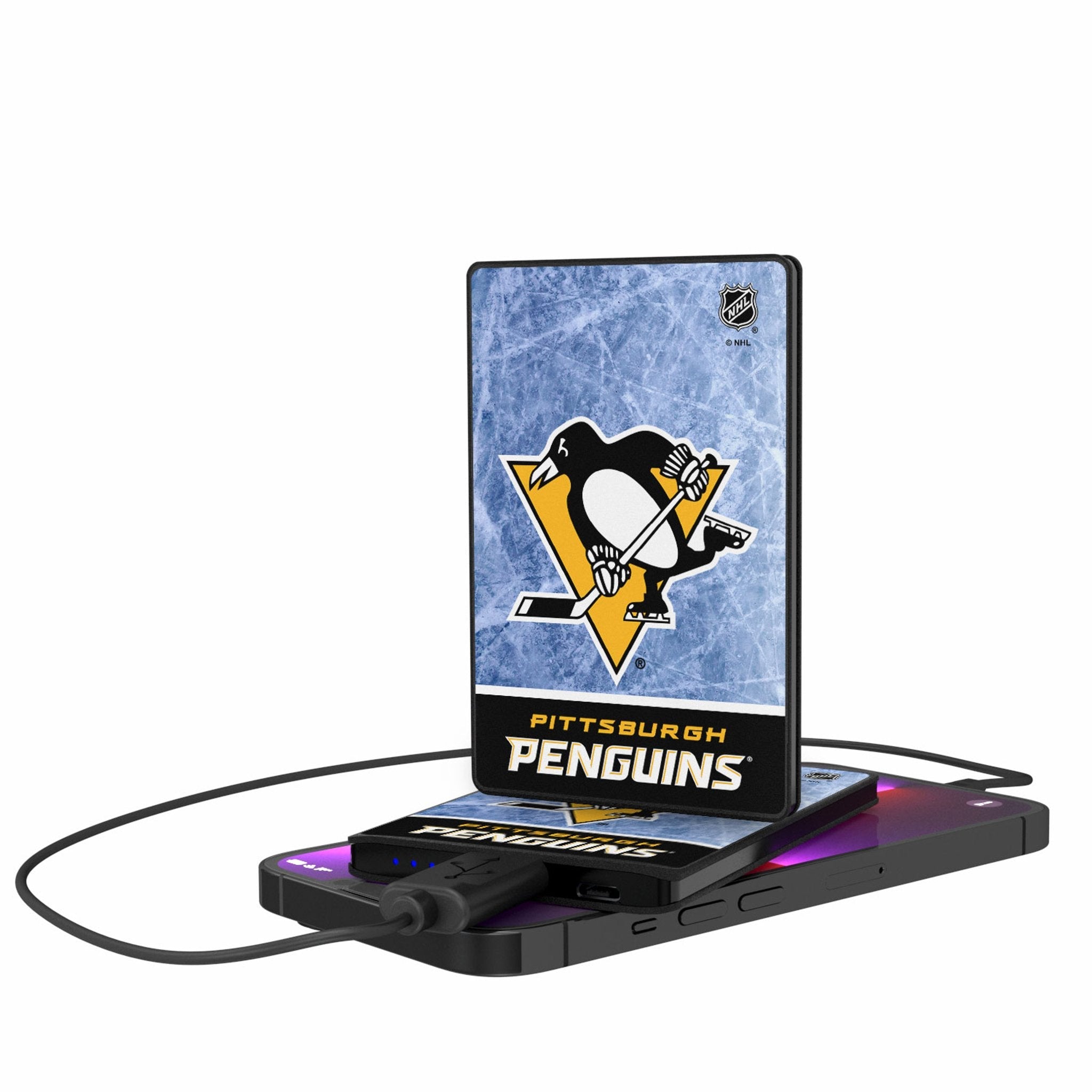 Pittsburgh Penguins Ice Wordmark 2500mAh Credit Card Powerbank - Sports Gifts, Sports Memorabilia, Sports Collectibles, Fan Shop