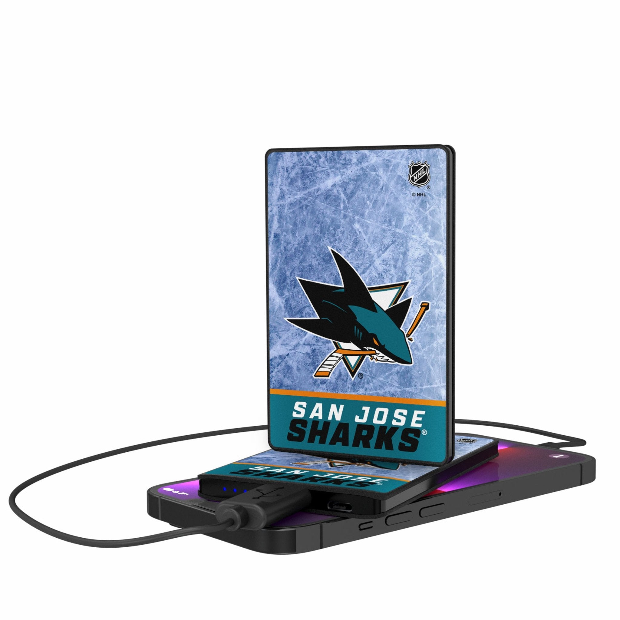 San Jose Sharks Ice Wordmark 2500mAh Credit Card Powerbank - Sports Gifts, Sports Memorabilia, Sports Collectibles, Fan Shop