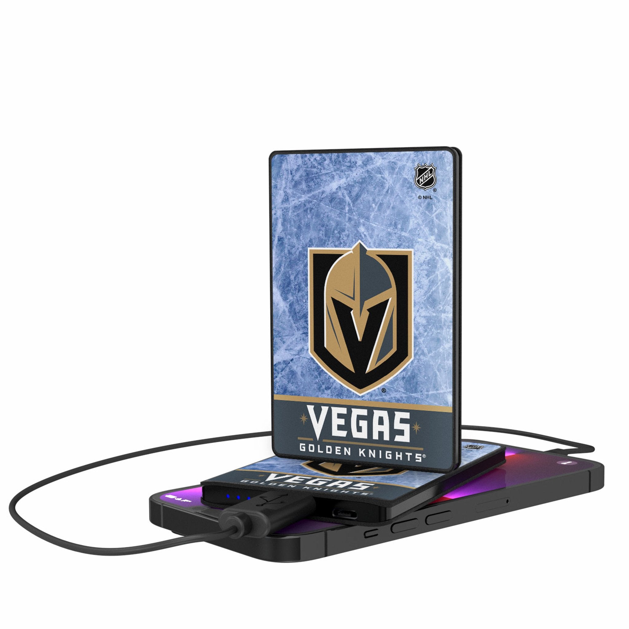 Vegas Golden Knights Ice Wordmark 2500mAh Credit Card Powerbank - Sports Gifts, Sports Memorabilia, Sports Collectibles, Fan Shop