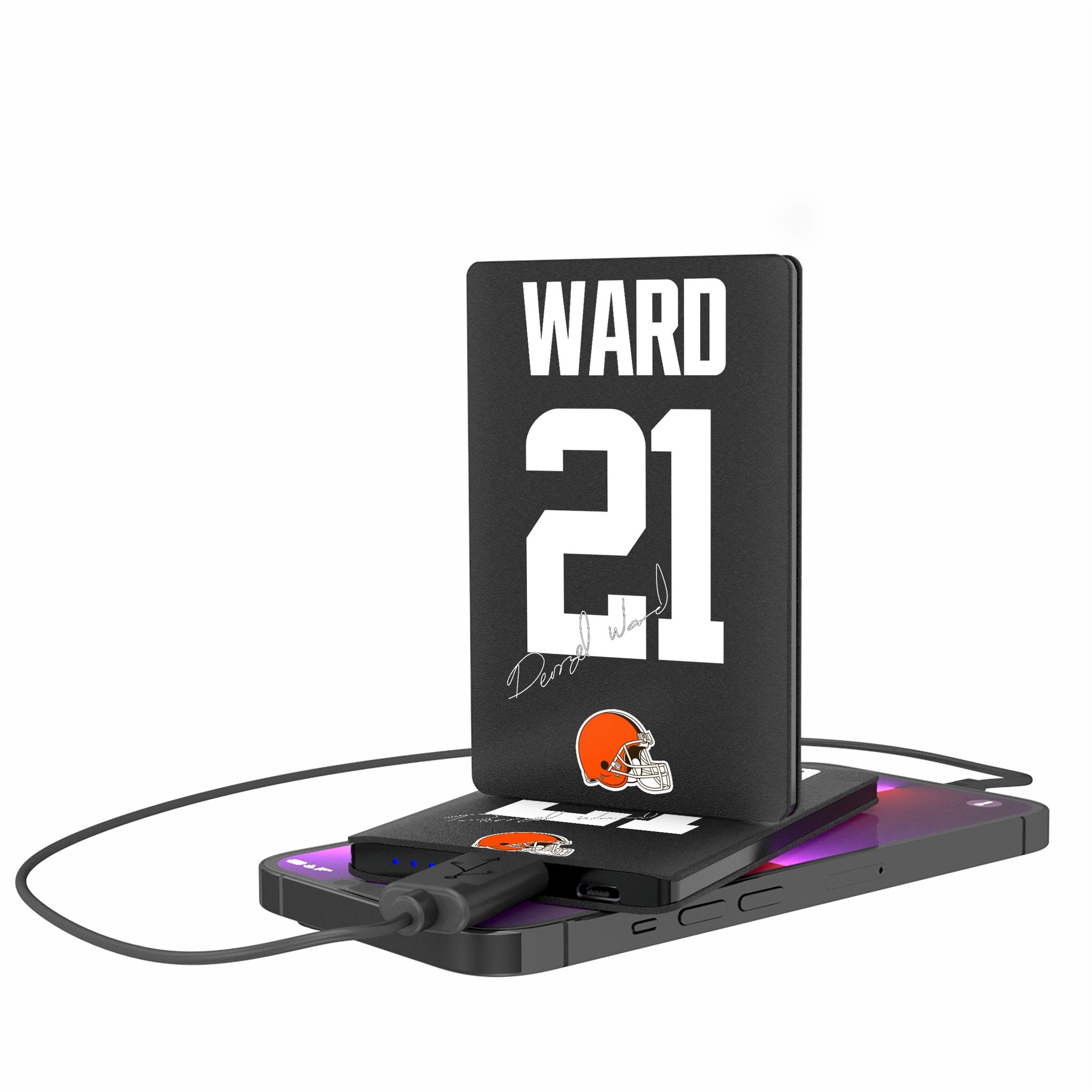 Denzel Ward Cleveland Browns 21 Ready 2500mAh Credit Card Powerbank - Sports Gifts, Sports Memorabilia, Sports Collectibles, Fan Shop