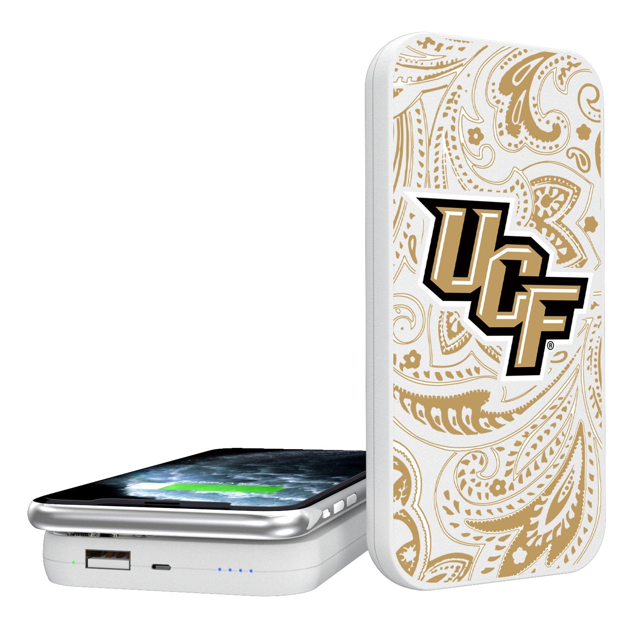 University of Central Florida Golden Knights Paisley 5000mAh Portable Wireless Charger - Sports Gifts, Sports Memorabilia, Sports Collectibles, Fan Shop
