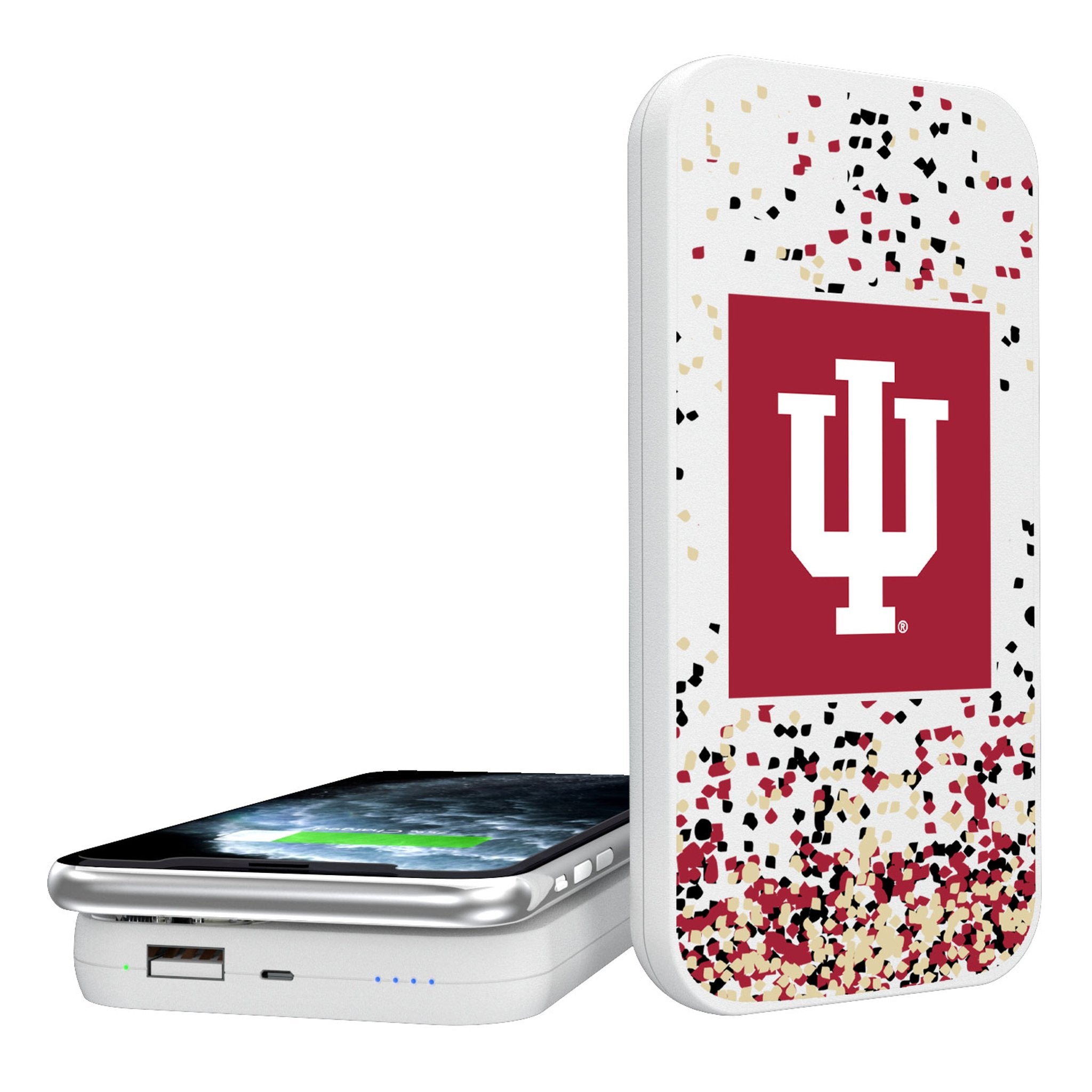 Indiana University Hoosiers Confetti 5000mAh Portable Wireless Charger - Sports Gifts, Sports Memorabilia, Sports Collectibles, Fan Shop
