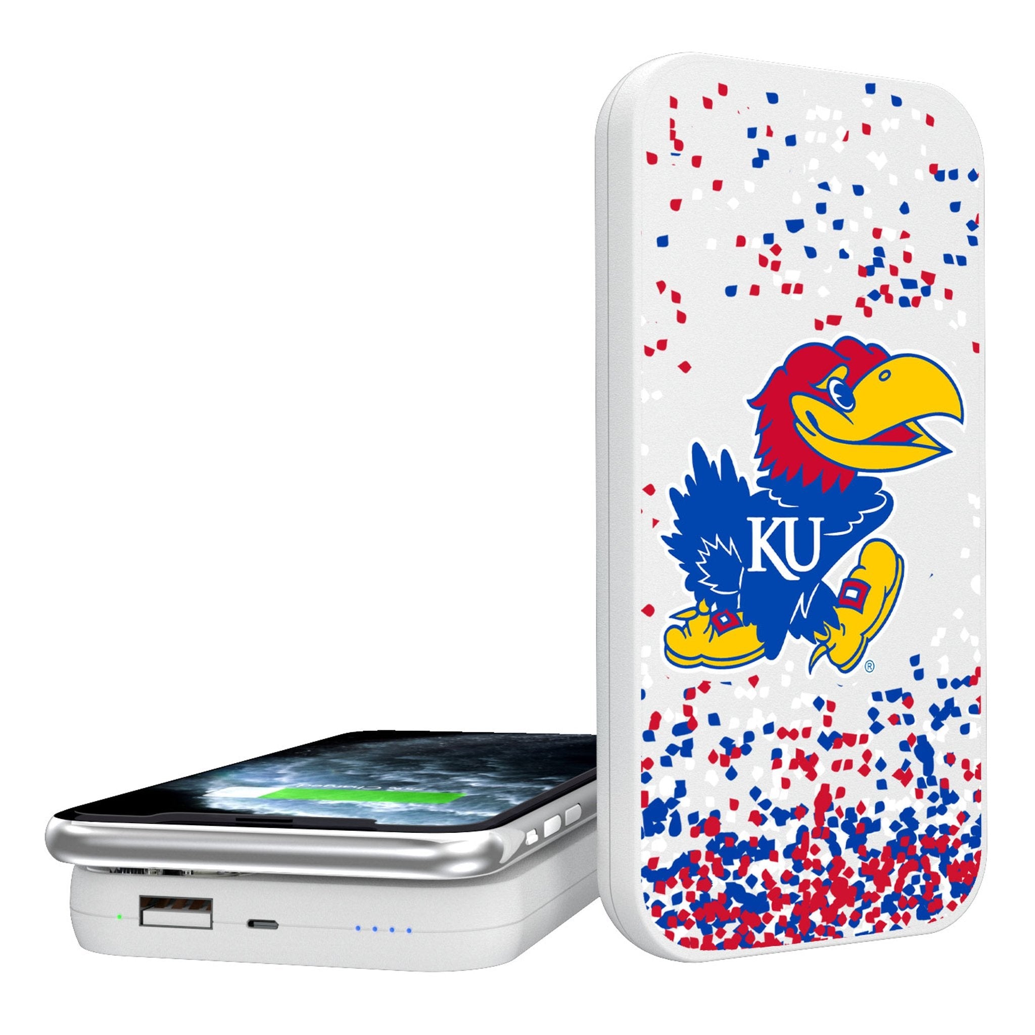 University of Kansas Jayhawks Confetti 5000mAh Portable Wireless Charger - Sports Gifts, Sports Memorabilia, Sports Collectibles, Fan Shop