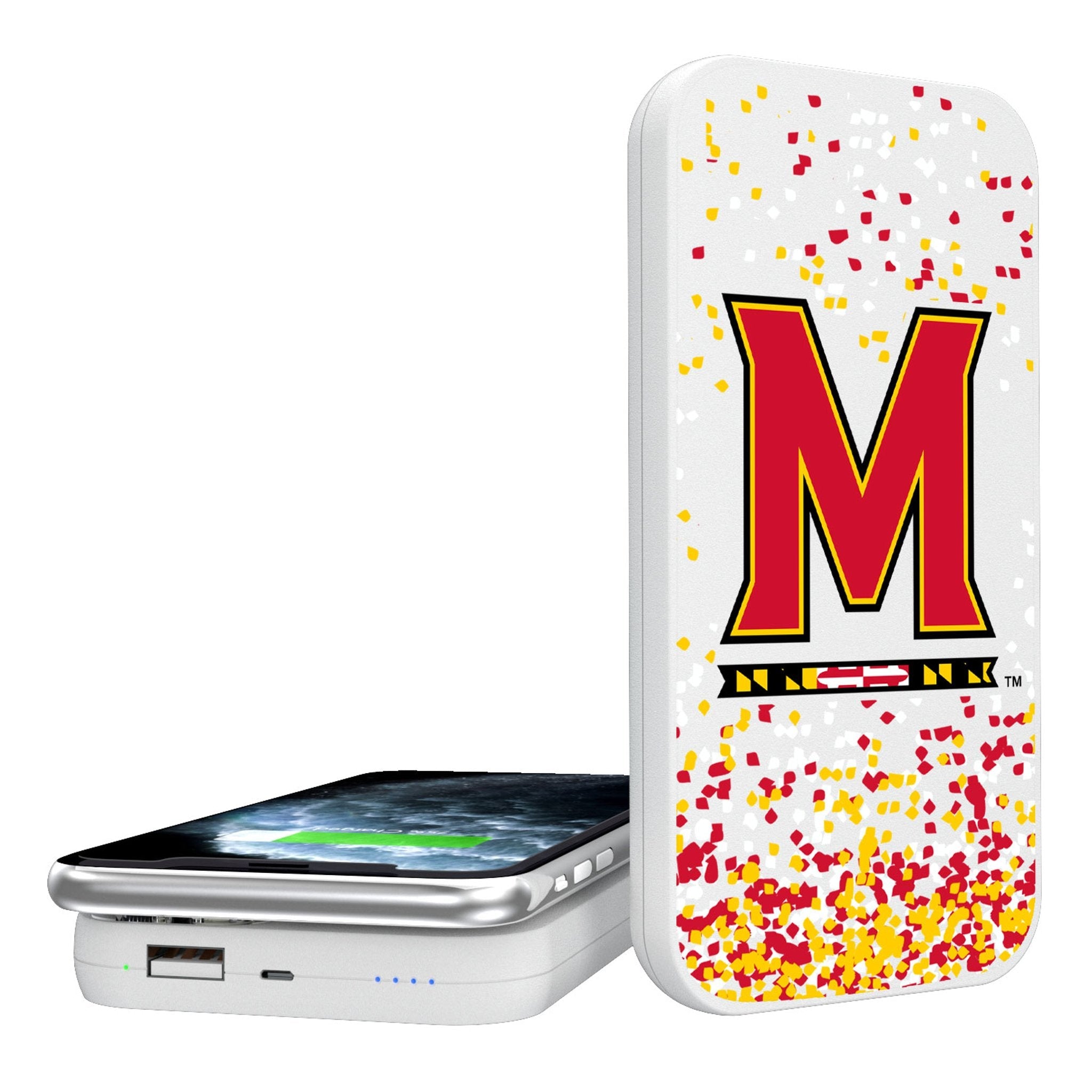 University of Maryland Terrapins Confetti 5000mAh Portable Wireless Charger - Sports Gifts, Sports Memorabilia, Sports Collectibles, Fan Shop