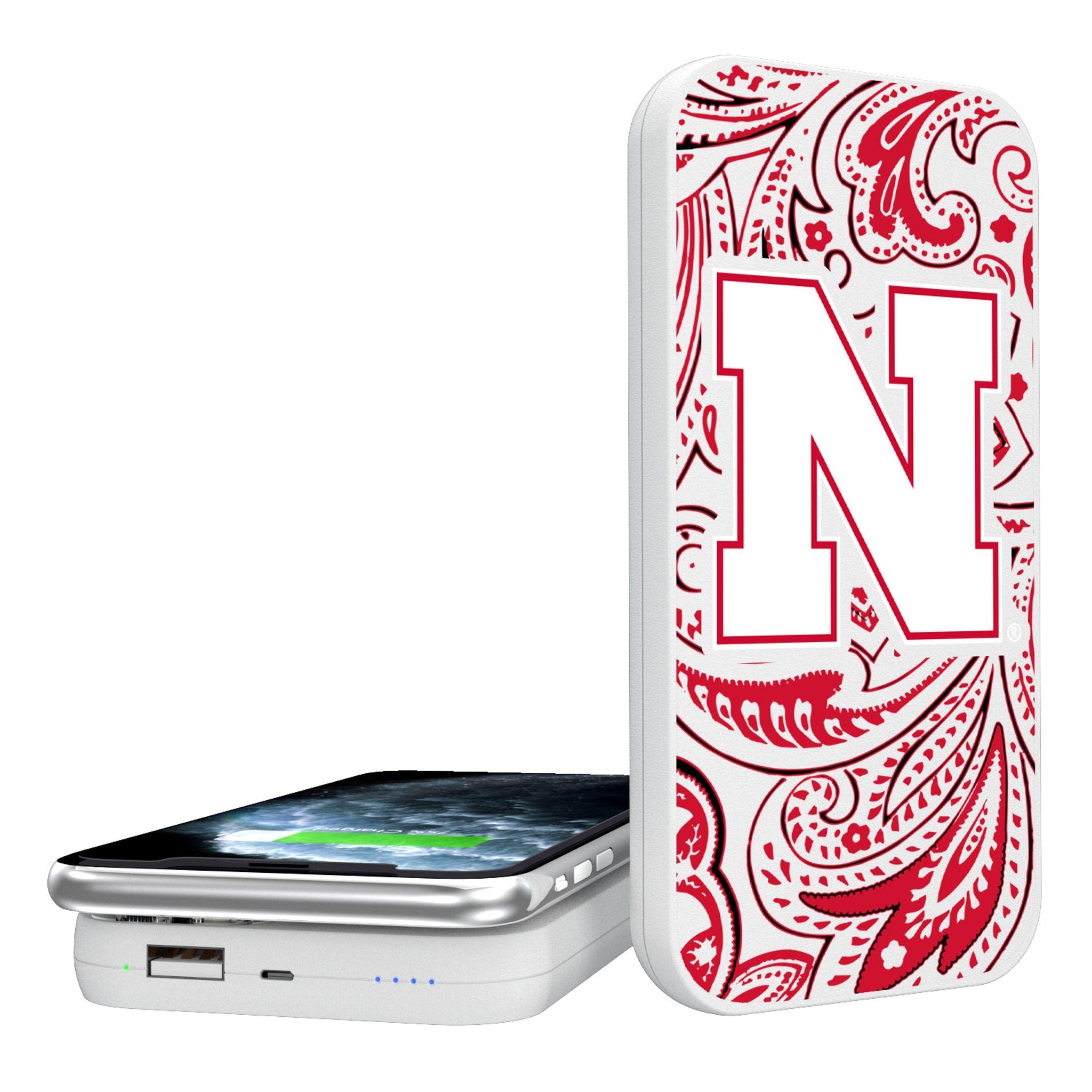 University of Nebraska Huskers Block N Paisley 5000mAh Portable Wireless Charger - Sports Gifts, Sports Memorabilia, Sports Collectibles, Fan Shop