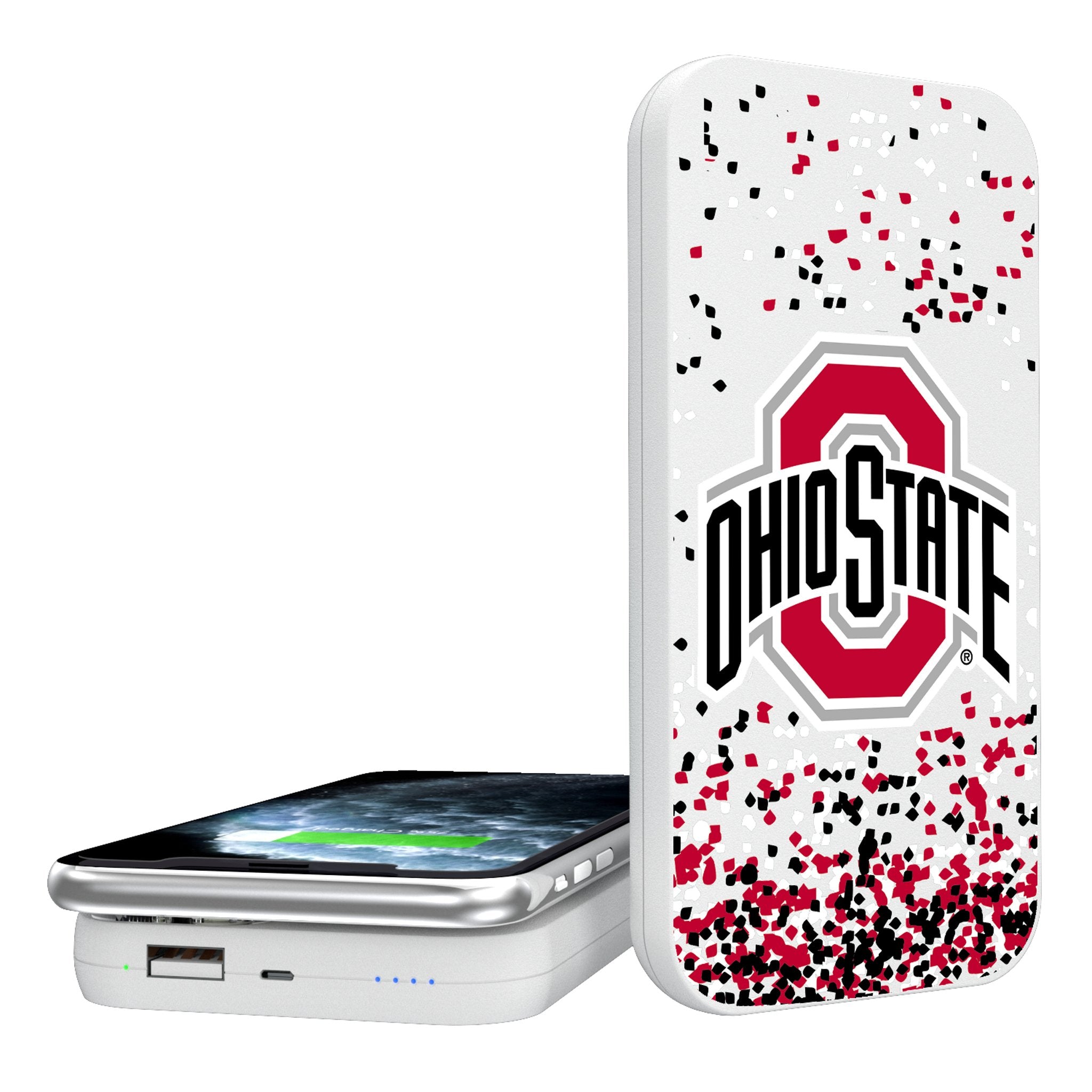 Ohio State University Buckeyes Confetti 5000mAh Portable Wireless Charger - Sports Gifts, Sports Memorabilia, Sports Collectibles, Fan Shop