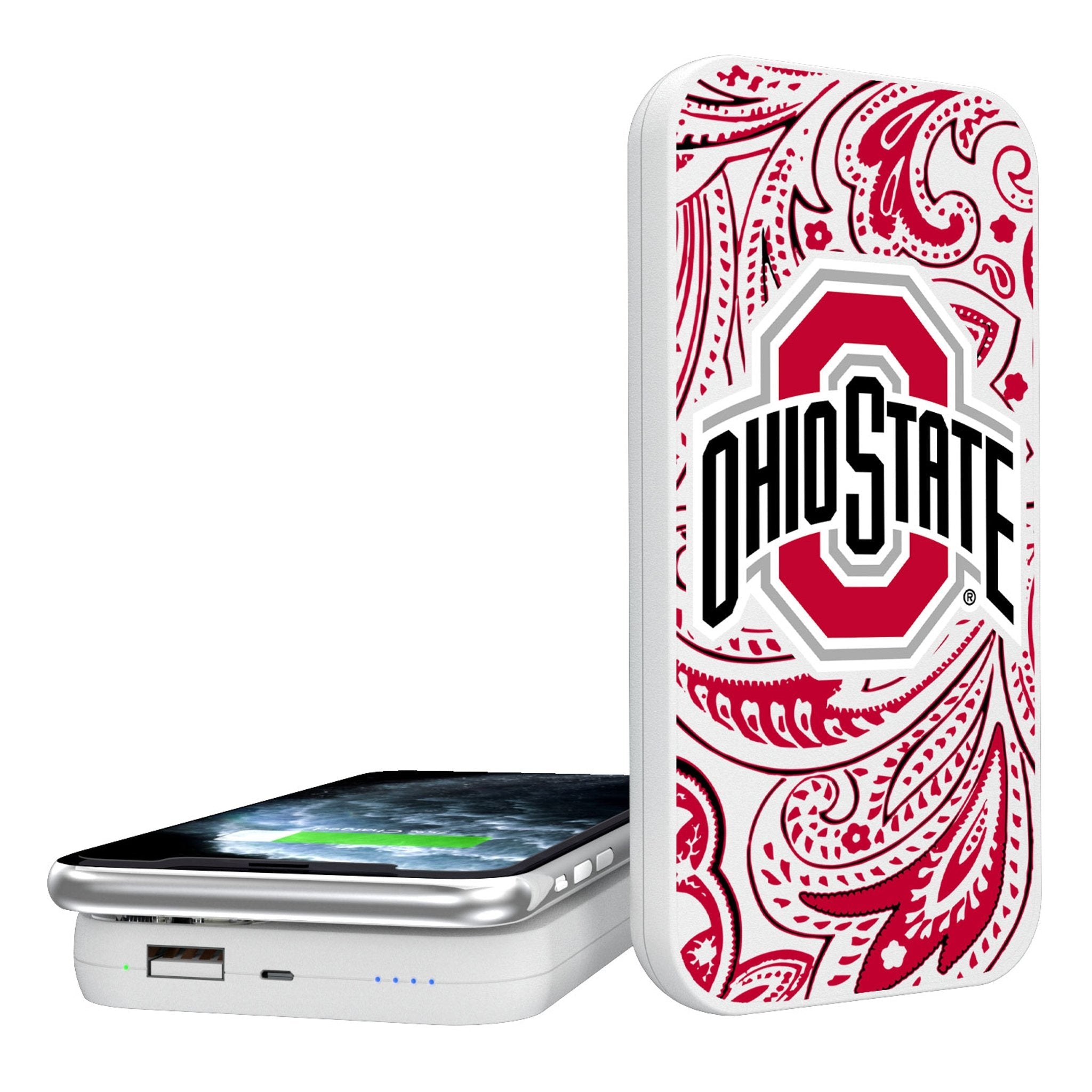 Ohio State University Buckeyes Paisley 5000mAh Portable Wireless Charger - Sports Gifts, Sports Memorabilia, Sports Collectibles, Fan Shop
