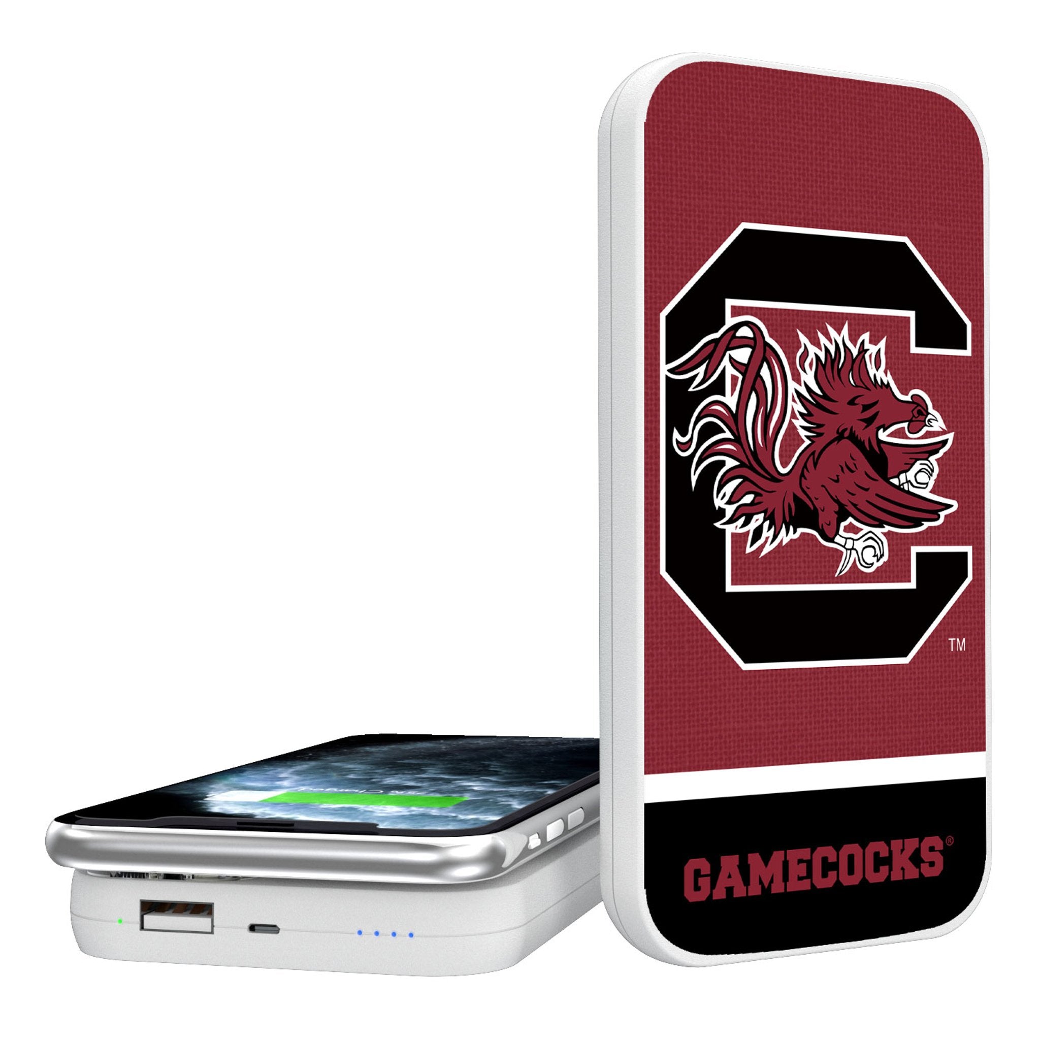 University of South Carolina Gamecocks Endzone Solid 5000mAh Portable Wireless Charger - Sports Gifts, Sports Memorabilia, Sports Collectibles, Fan Shop