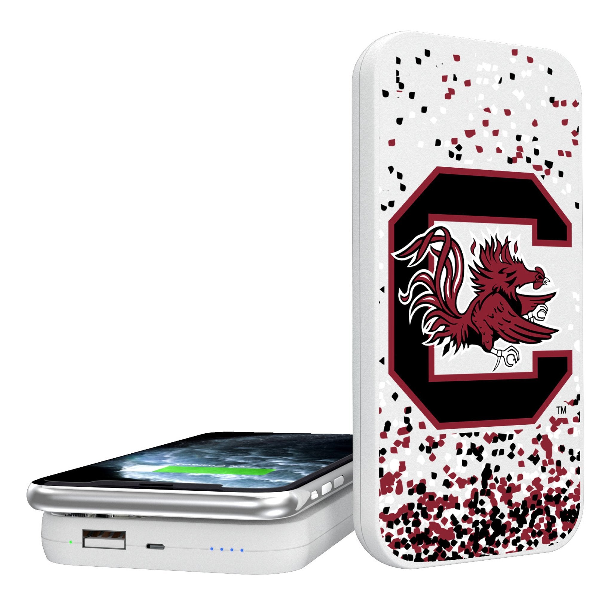 University of South Carolina Gamecocks Confetti 5000mAh Portable Wireless Charger - Sports Gifts, Sports Memorabilia, Sports Collectibles, Fan Shop