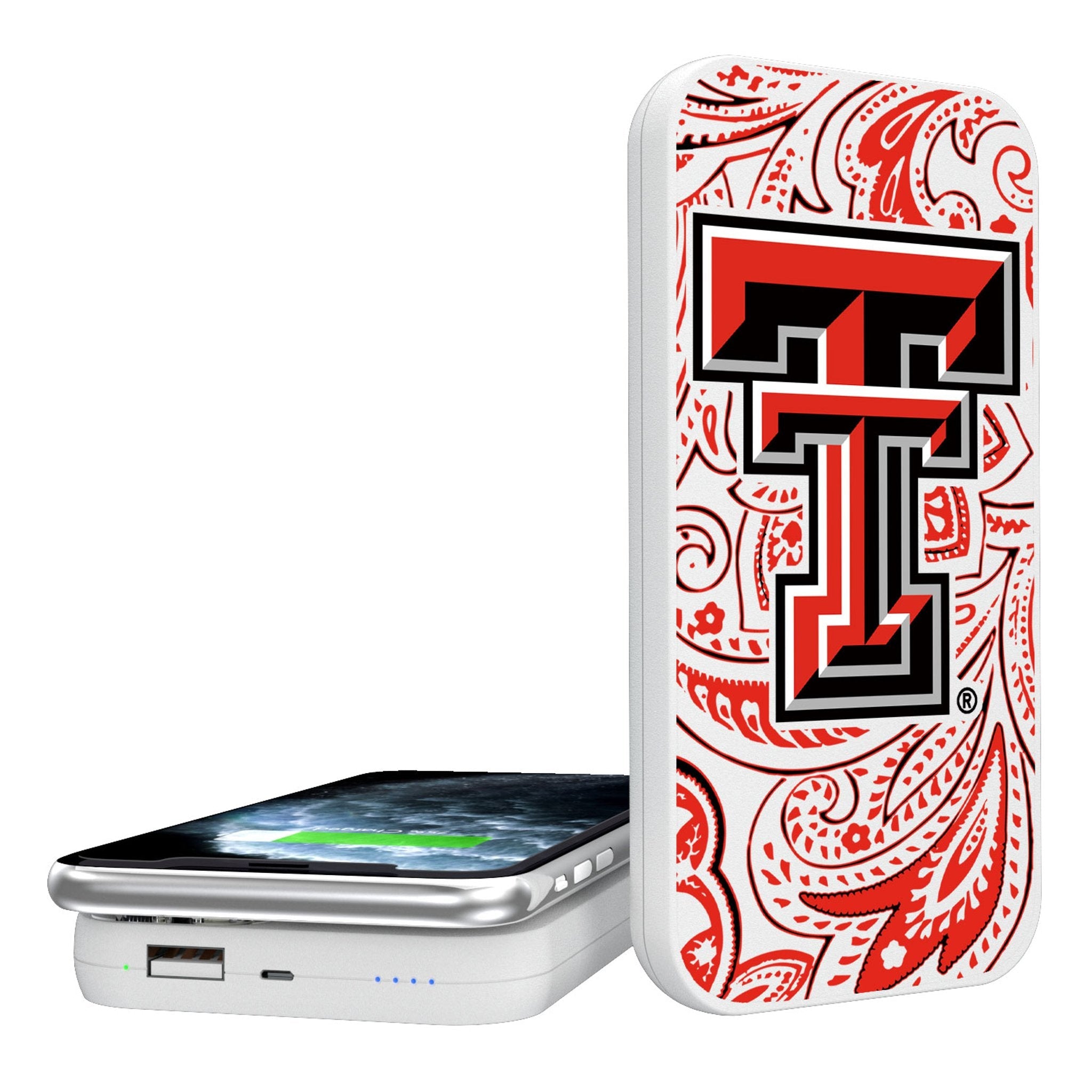 Texas Tech Red Raiders Paisley 5000mAh Portable Wireless Charger - Sports Gifts, Sports Memorabilia, Sports Collectibles, Fan Shop