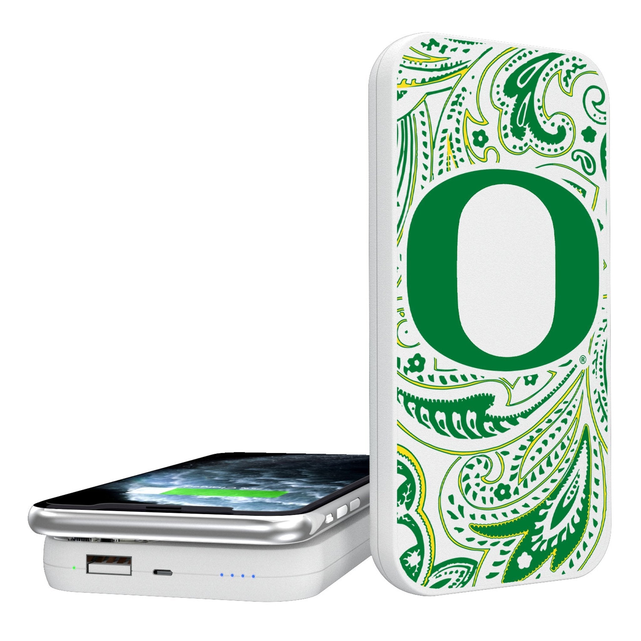 University of Oregon Ducks Paisley 5000mAh Portable Wireless Charger - Sports Gifts, Sports Memorabilia, Sports Collectibles, Fan Shop