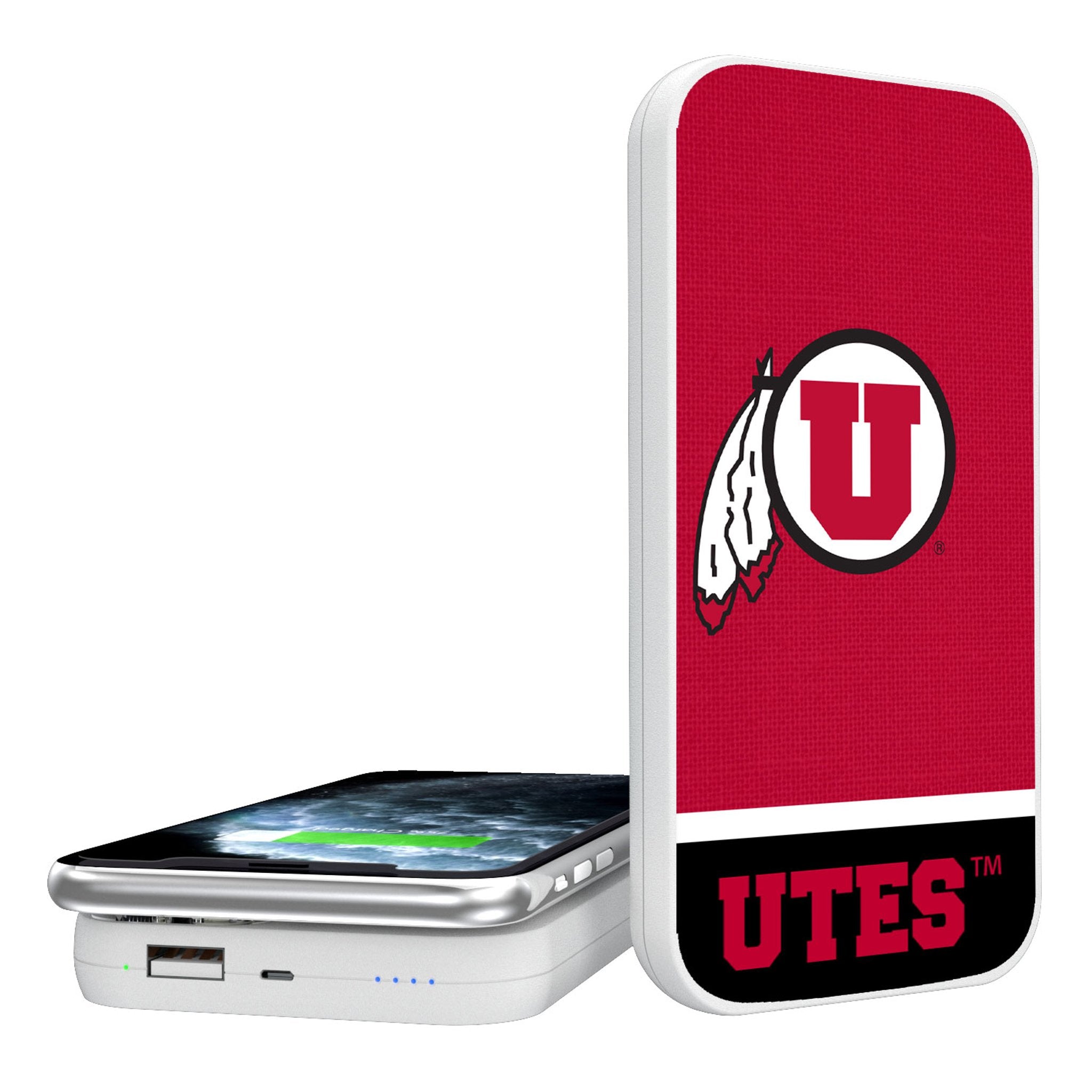University of Utah Utes Endzone Solid 5000mAh Portable Wireless Charger - Sports Gifts, Sports Memorabilia, Sports Collectibles, Fan Shop