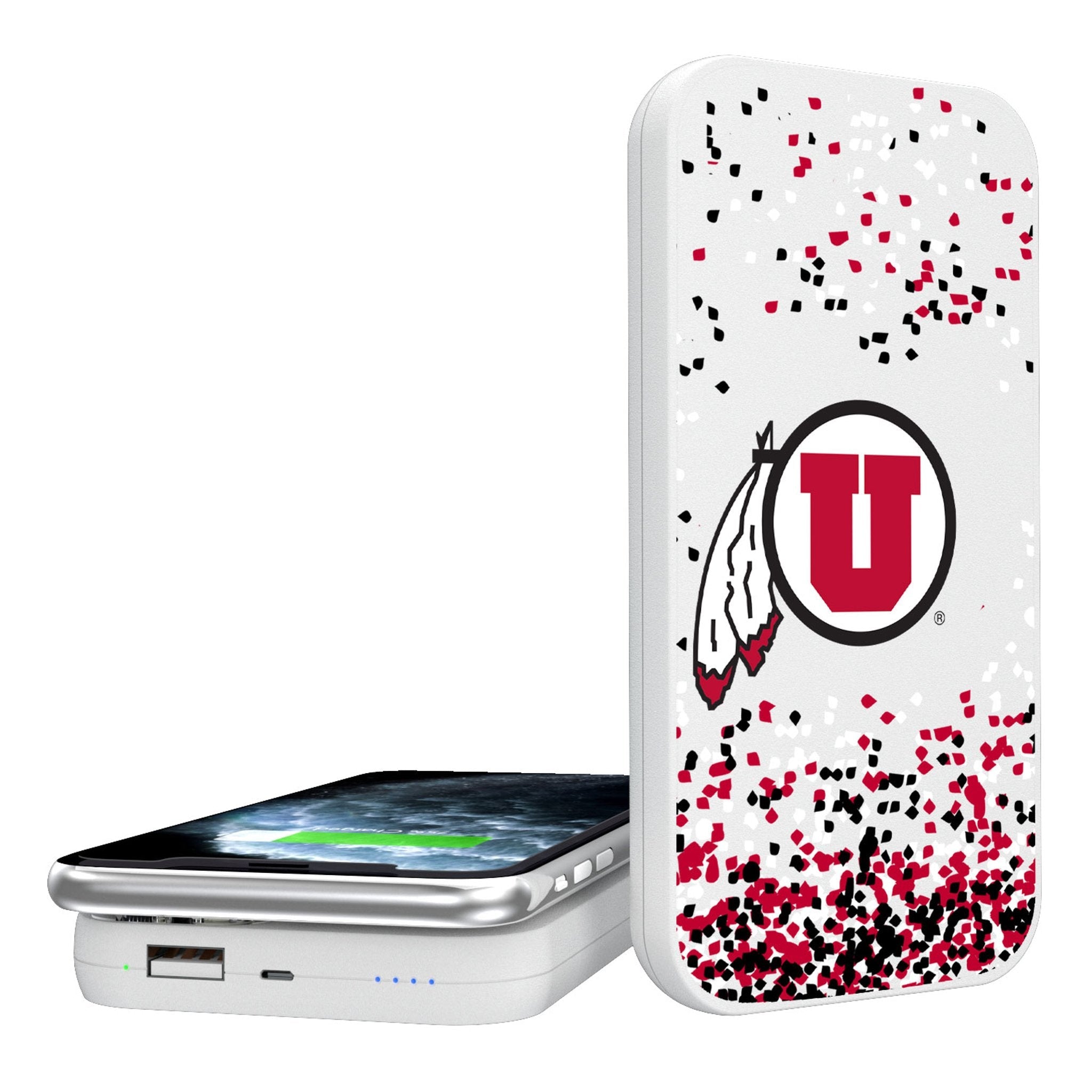 University of Utah Utes Confetti 5000mAh Portable Wireless Charger - Sports Gifts, Sports Memorabilia, Sports Collectibles, Fan Shop
