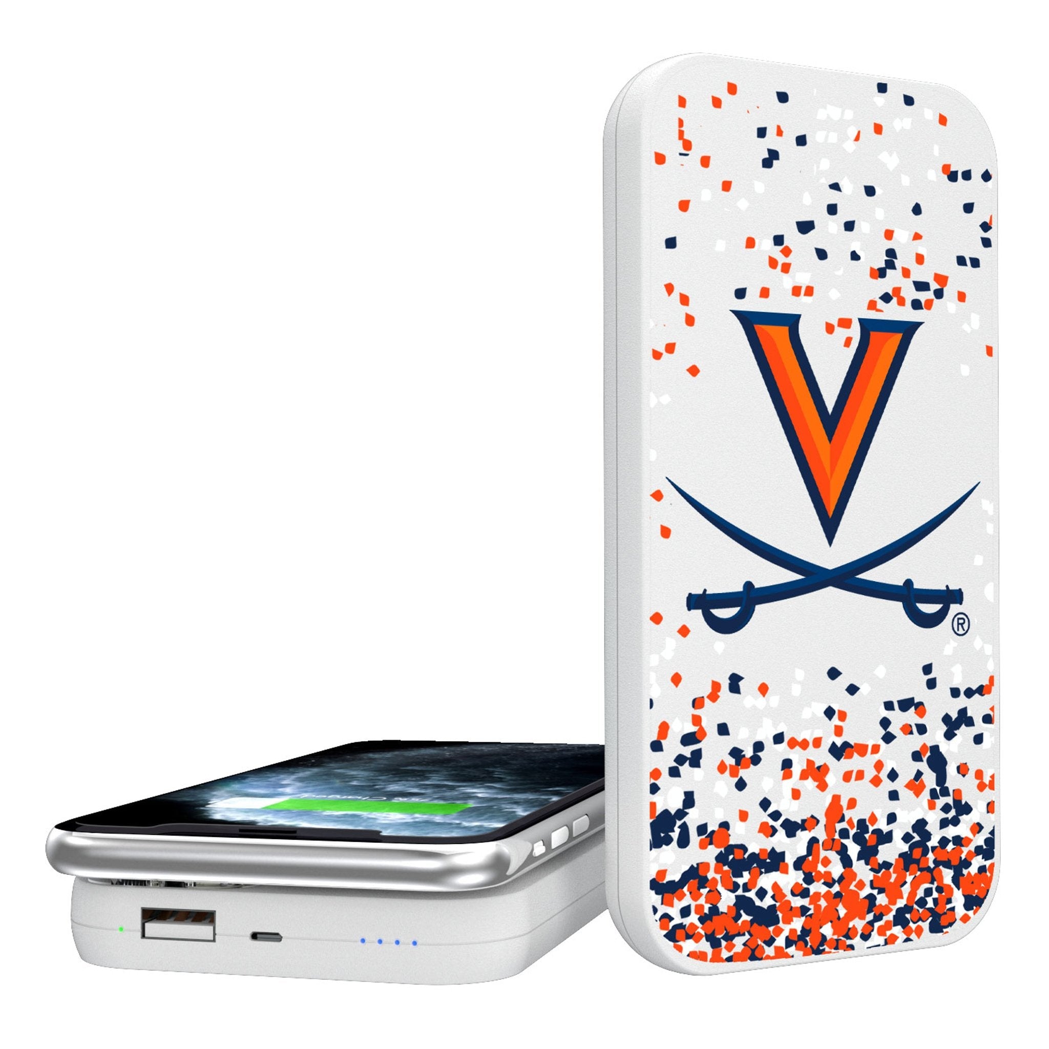University of Virginia Cavaliers Confetti 5000mAh Portable Wireless Charger - Sports Gifts, Sports Memorabilia, Sports Collectibles, Fan Shop
