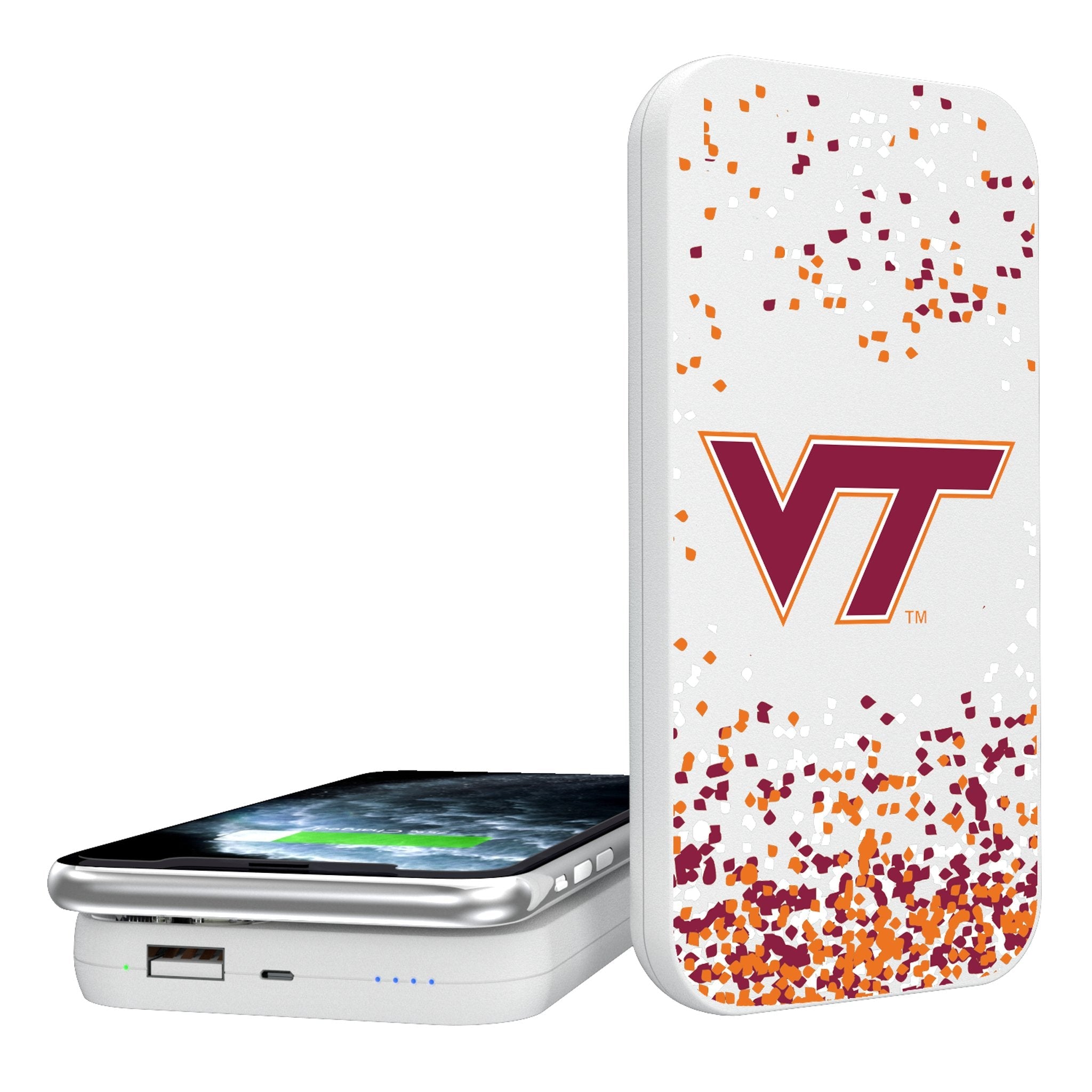 Virginia Tech Hokies Confetti 5000mAh Portable Wireless Charger - Sports Gifts, Sports Memorabilia, Sports Collectibles, Fan Shop
