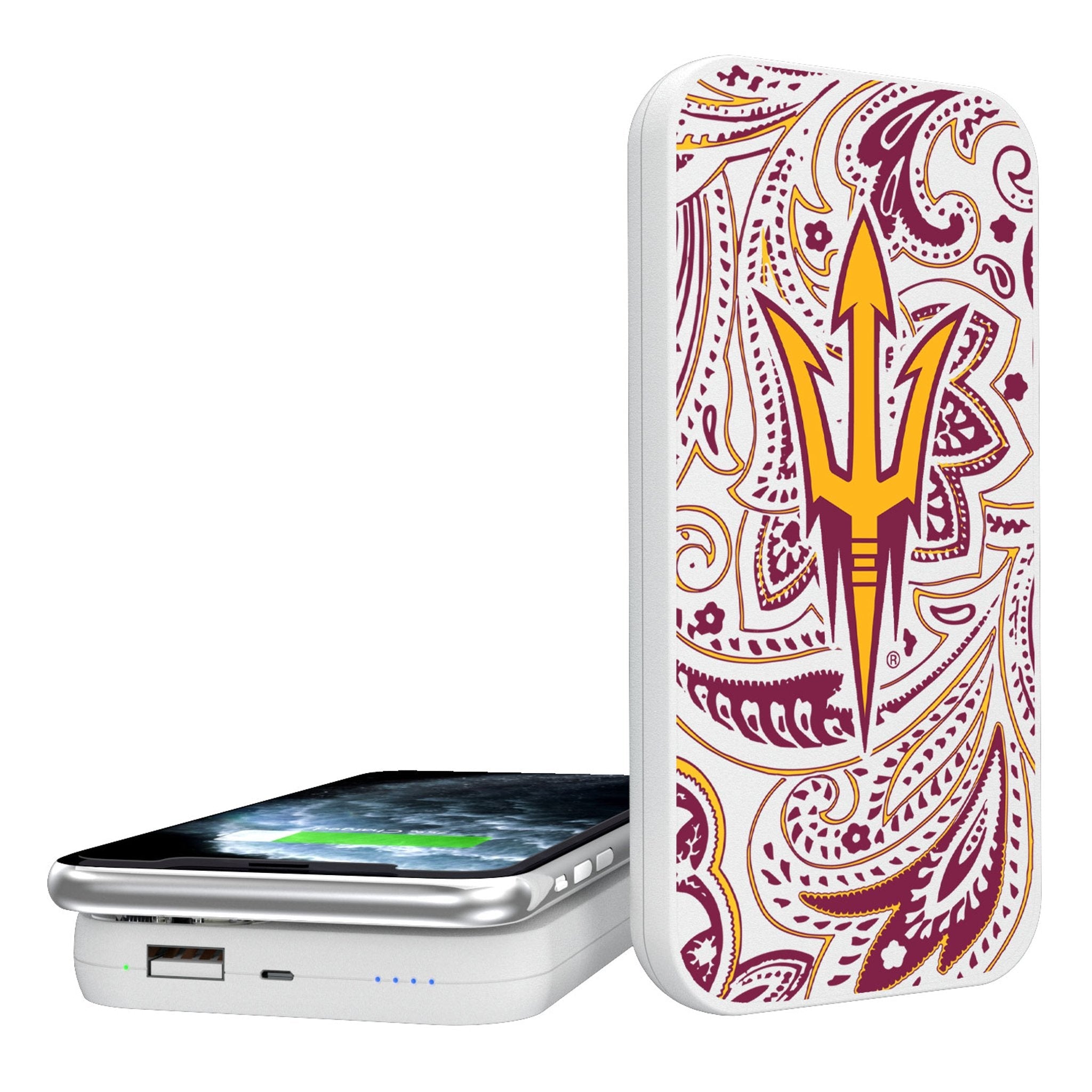 Arizona State University Sun Devils Paisley 5000mAh Portable Wireless Charger - Sports Gifts, Sports Memorabilia, Sports Collectibles, Fan Shop