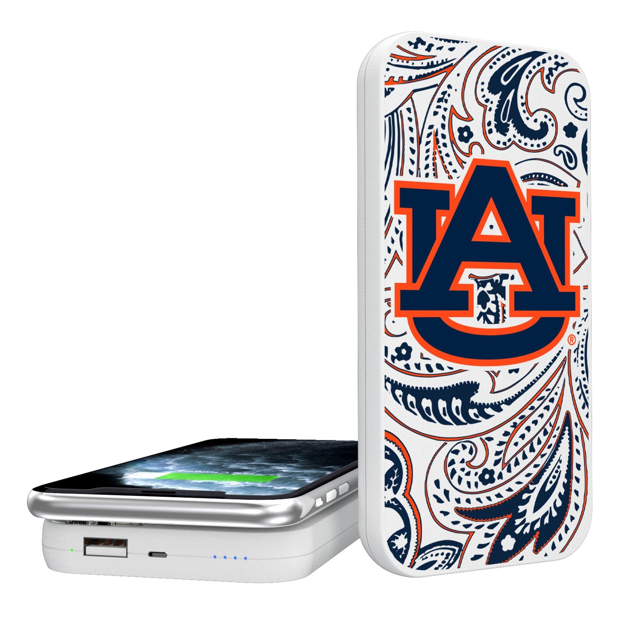 University of Auburn Tigers Paisley 5000mAh Portable Wireless Charger - Sports Gifts, Sports Memorabilia, Sports Collectibles, Fan Shop