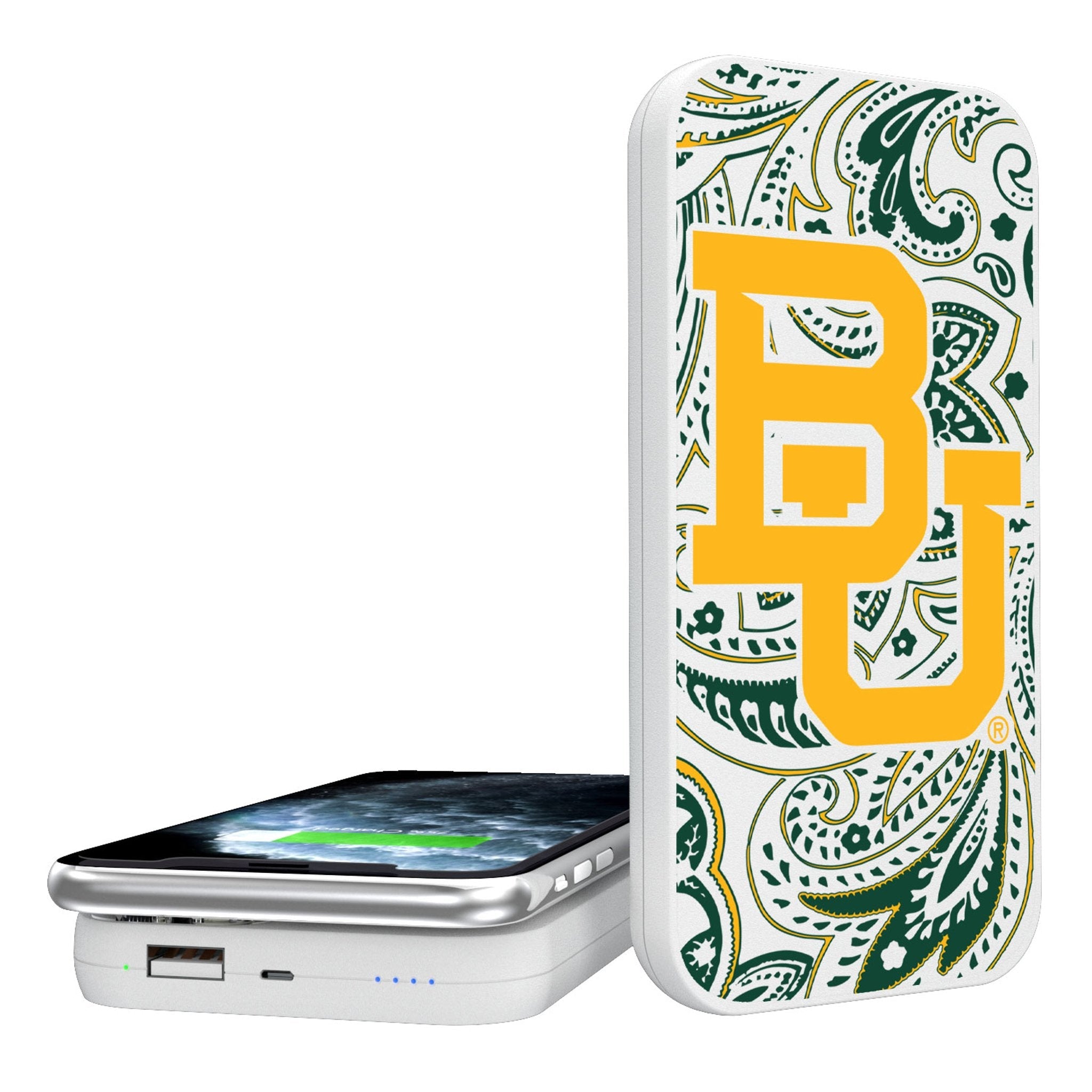 Baylor University Bears Paisley 5000mAh Portable Wireless Charger - Sports Gifts, Sports Memorabilia, Sports Collectibles, Fan Shop