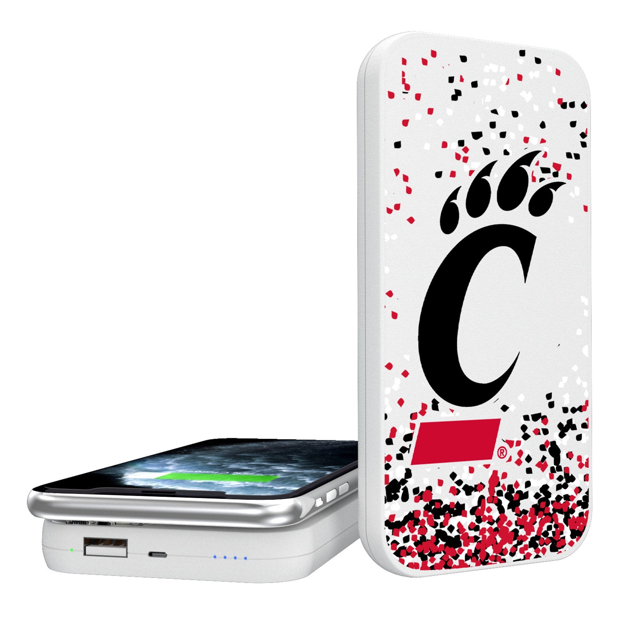 University of Cincinnati Bearcats Confetti 5000mAh Portable Wireless Charger - Sports Gifts, Sports Memorabilia, Sports Collectibles, Fan Shop