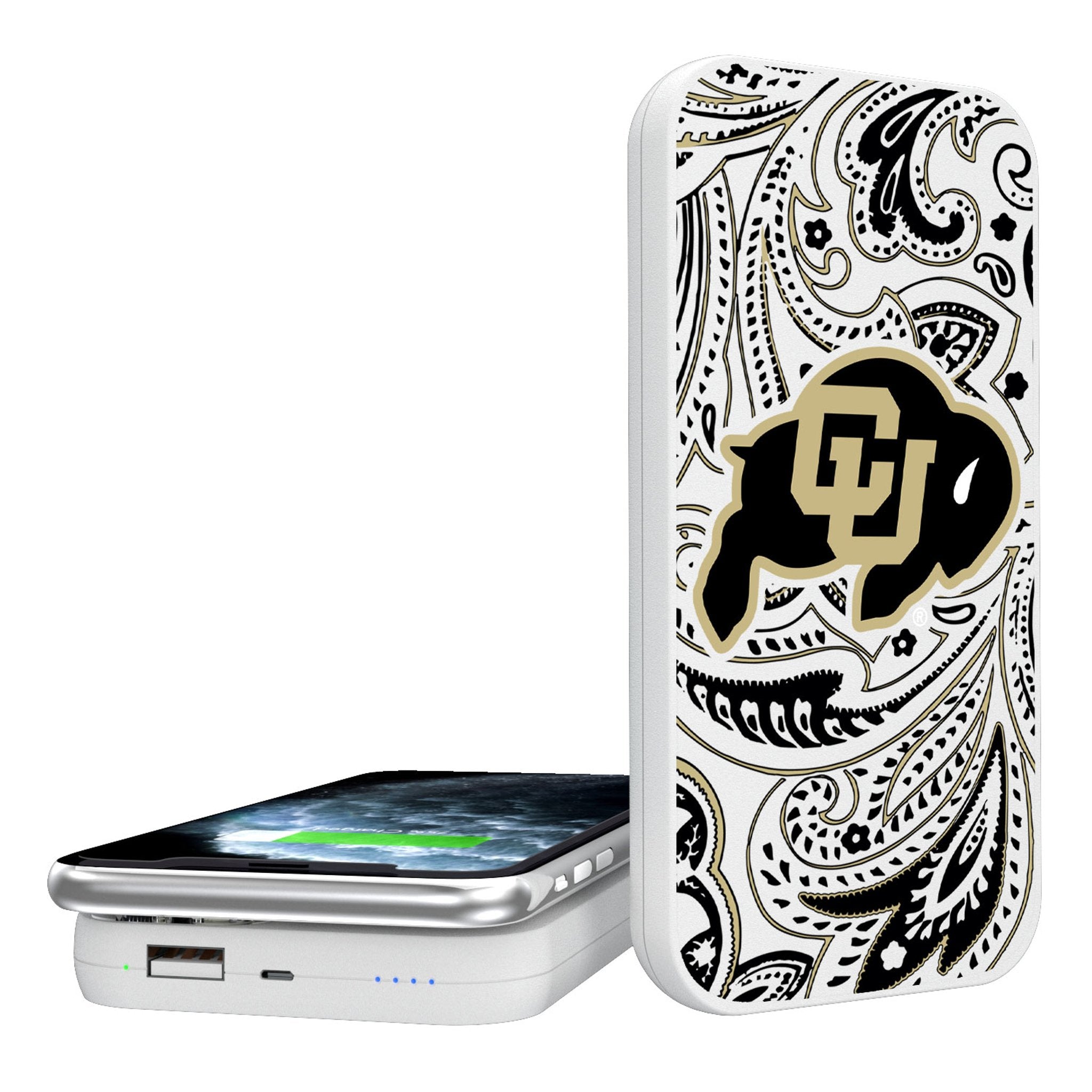 University of Colorado Buffaloes Paisley 5000mAh Portable Wireless Charger - Sports Gifts, Sports Memorabilia, Sports Collectibles, Fan Shop