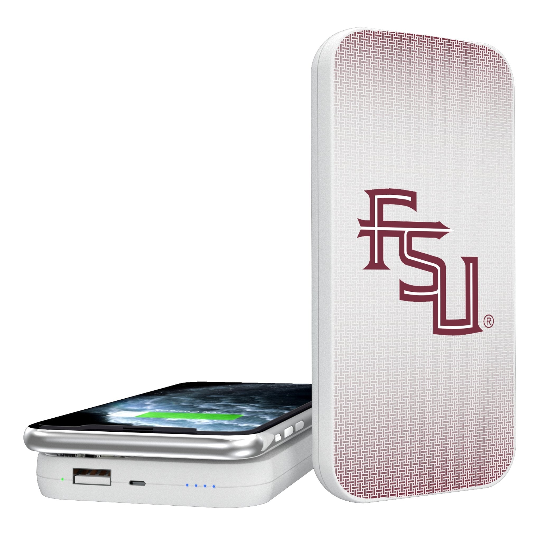 Florida State University Seminoles Athletic Wordmark Linen 5000mAh Portable Wireless Charger - Sports Gifts, Sports Memorabilia, Sports Collectibles, Fan Shop