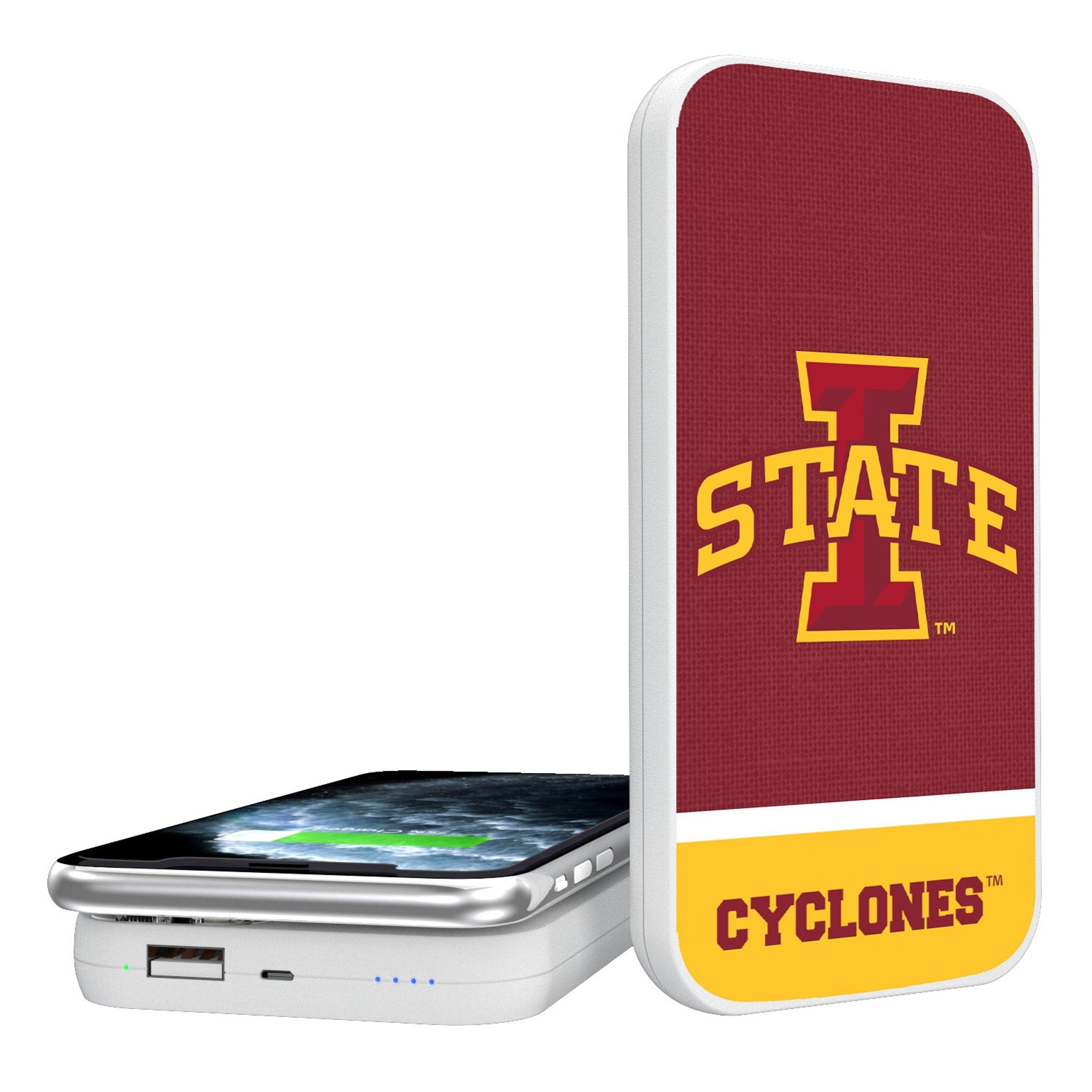 Iowa State University Cyclones Endzone Solid 5000mAh Portable Wireless Charger - Sports Gifts, Sports Memorabilia, Sports Collectibles, Fan Shop