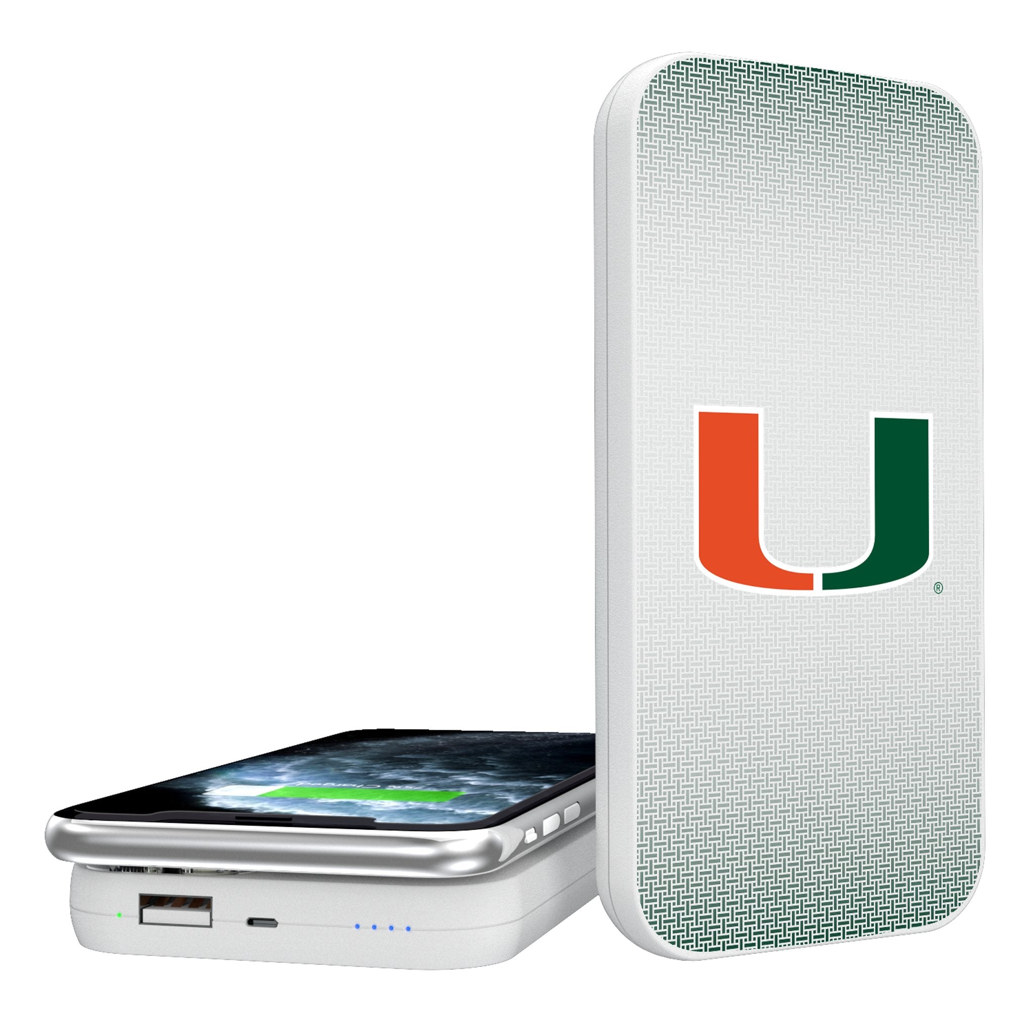 University of Miami Hurricanes Linen 5000mAh Portable Wireless Charger - Sports Gifts, Sports Memorabilia, Sports Collectibles, Fan Shop