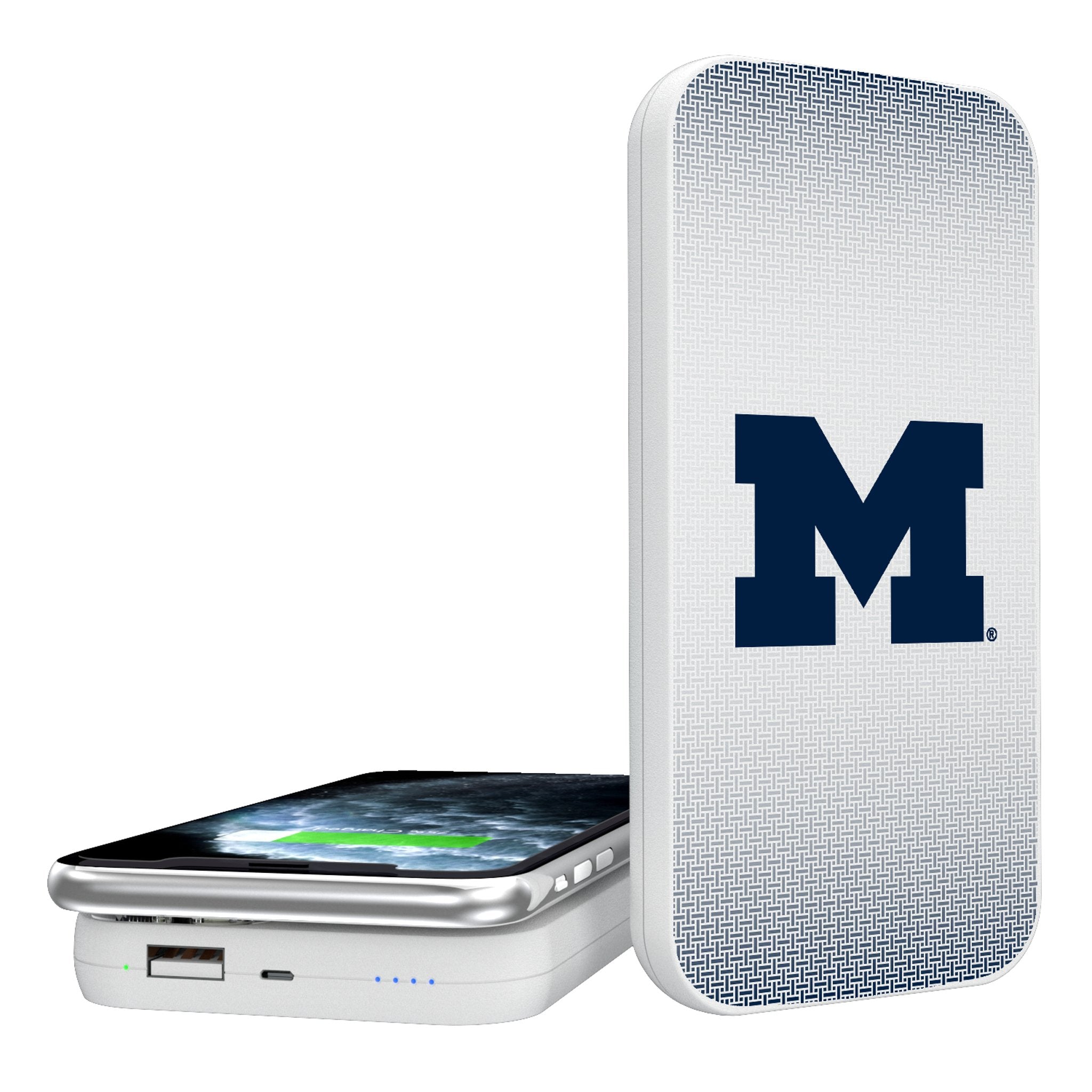 University of Michigan Wolverines Linen 5000mAh Portable Wireless Charger - Sports Gifts, Sports Memorabilia, Sports Collectibles, Fan Shop