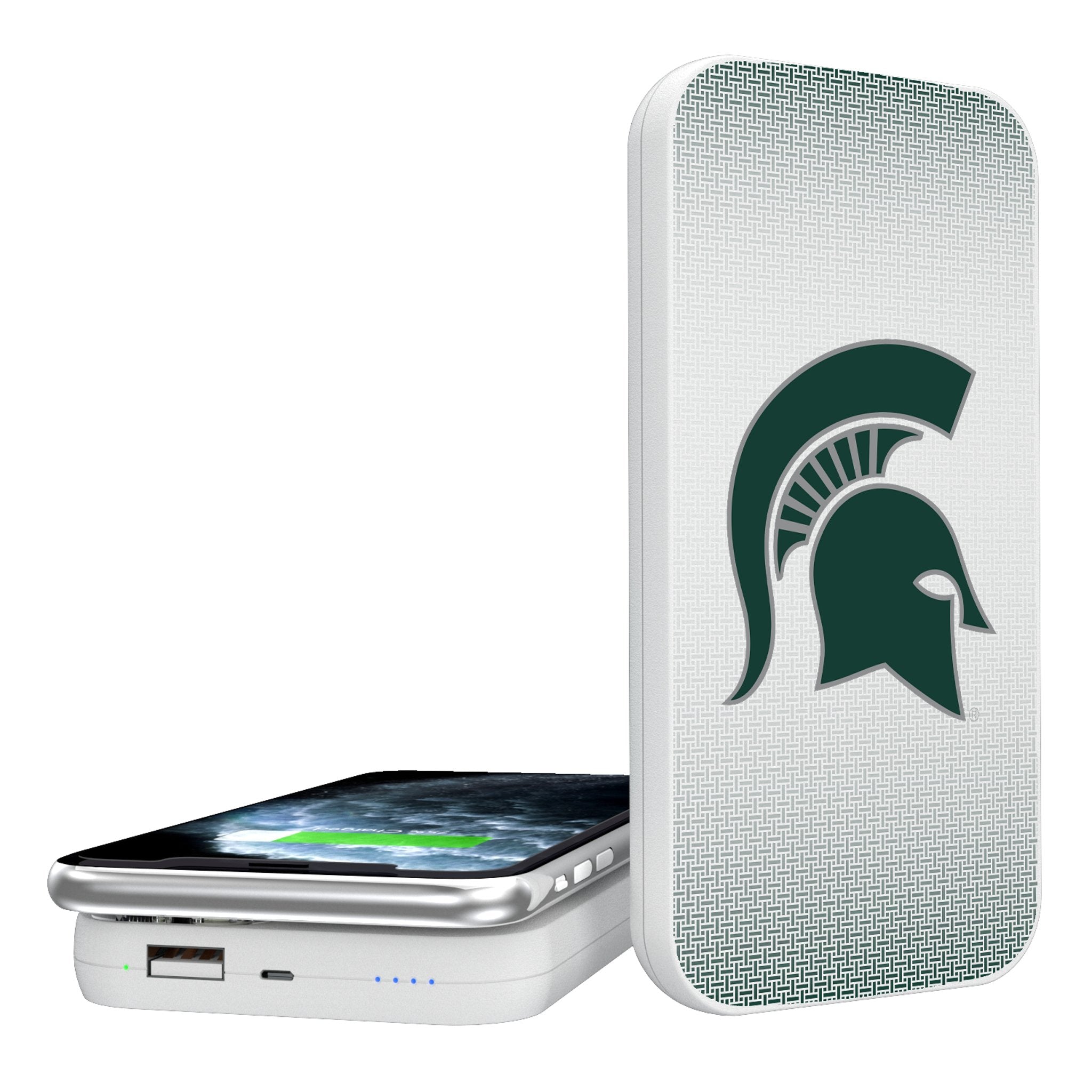 Michigan State University Spartans Linen 5000mAh Portable Wireless Charger - Sports Gifts, Sports Memorabilia, Sports Collectibles, Fan Shop